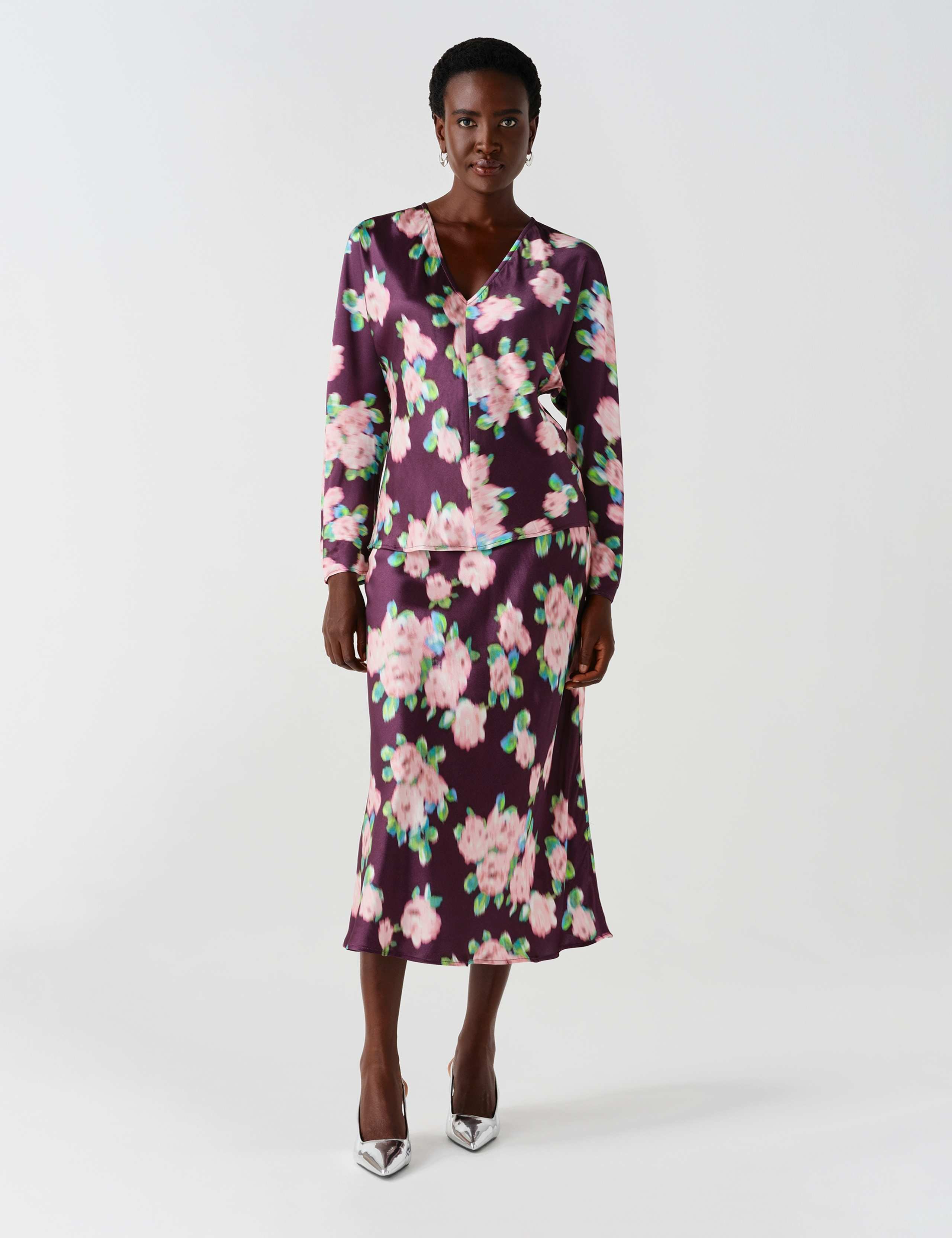 Satin Floral Midi Slip Skirt 9 of 12