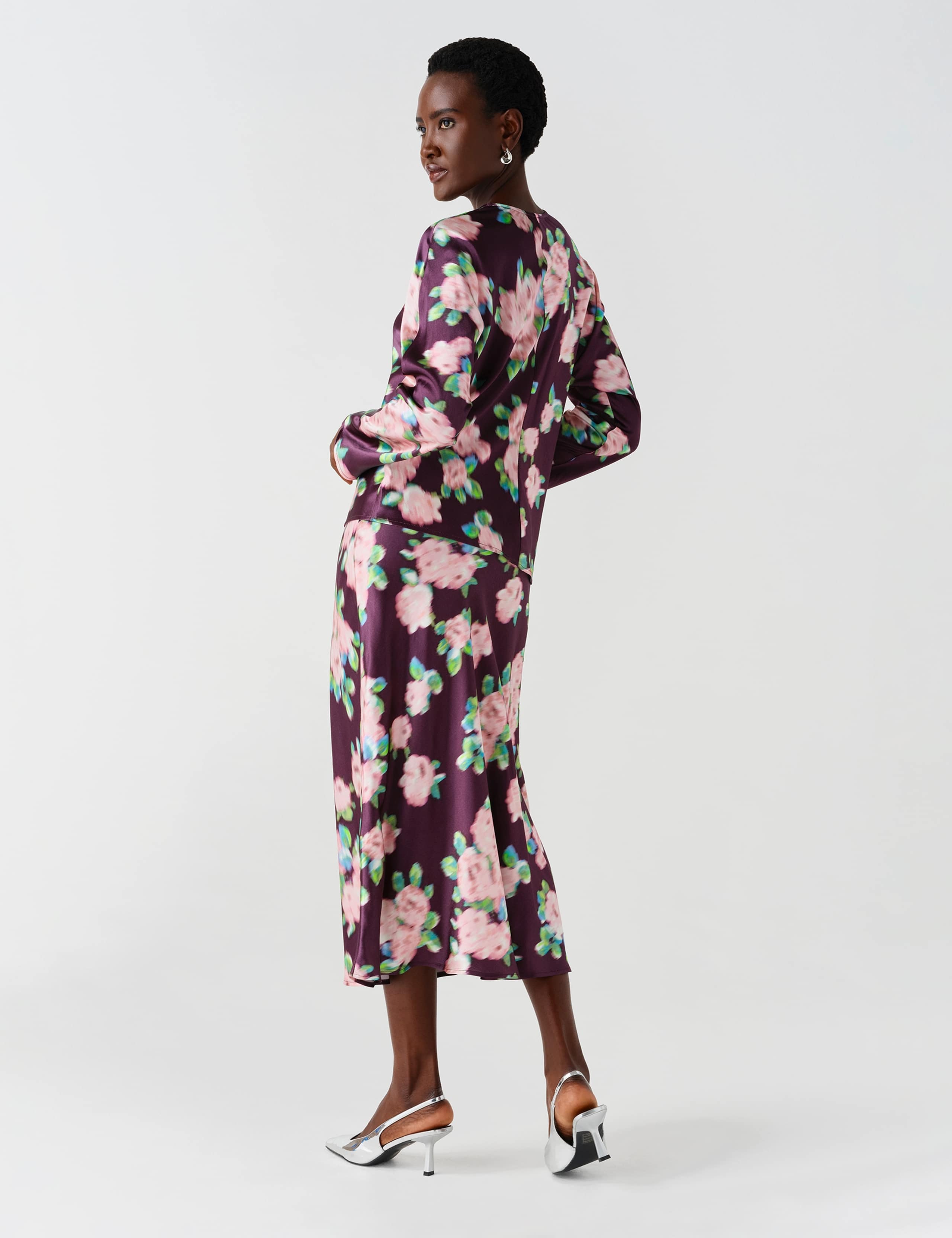 Satin Floral Midi Slip Skirt 10 of 12