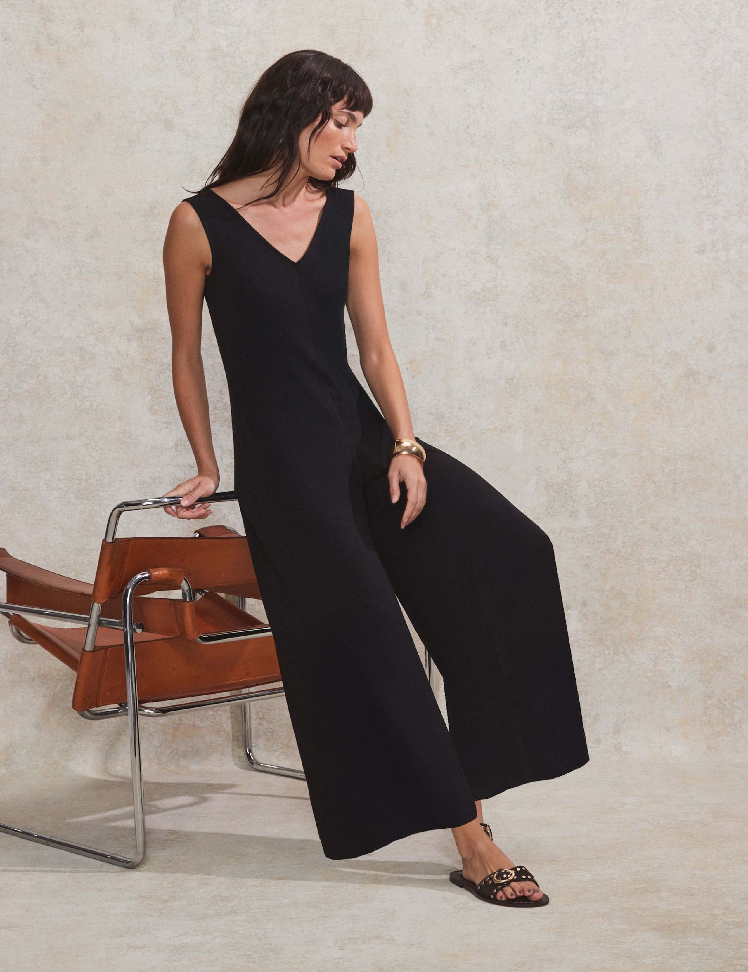 Jersey V-Neck Ankle Grazer Wide Leg Jumpsuit 3 of 5
