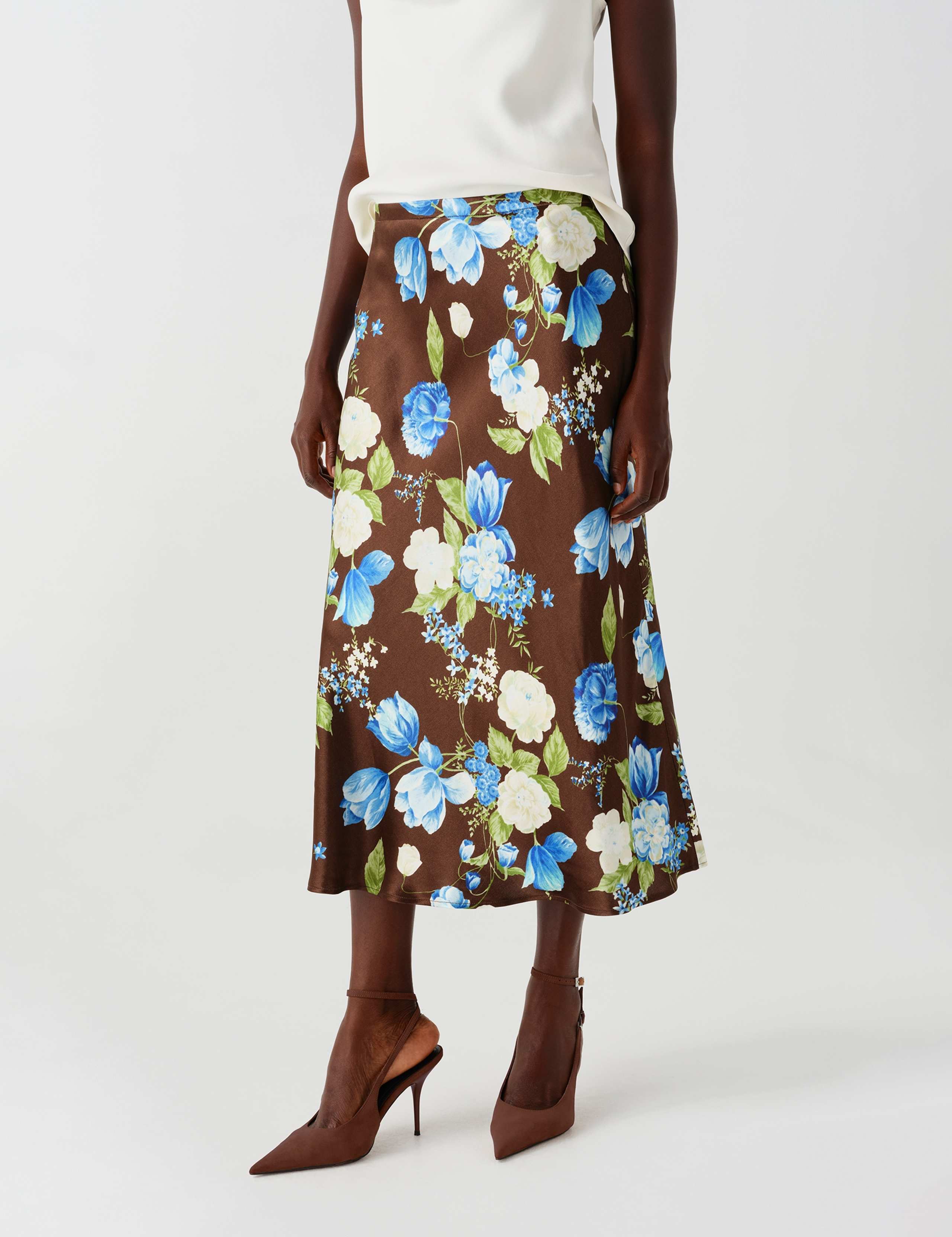 Satin Floral Midi Slip Skirt 1 of 11