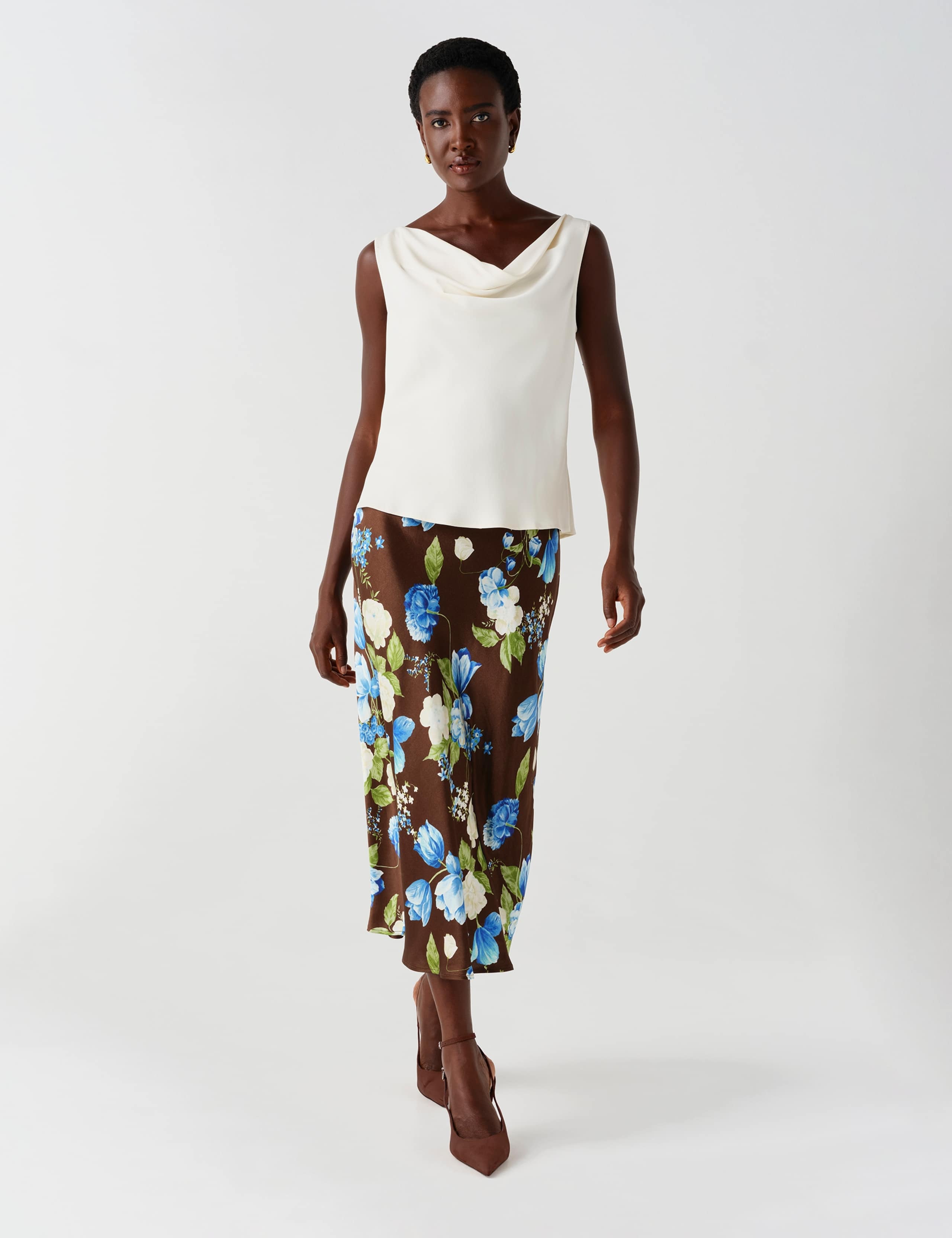 Satin Floral Midi Slip Skirt 2 of 11