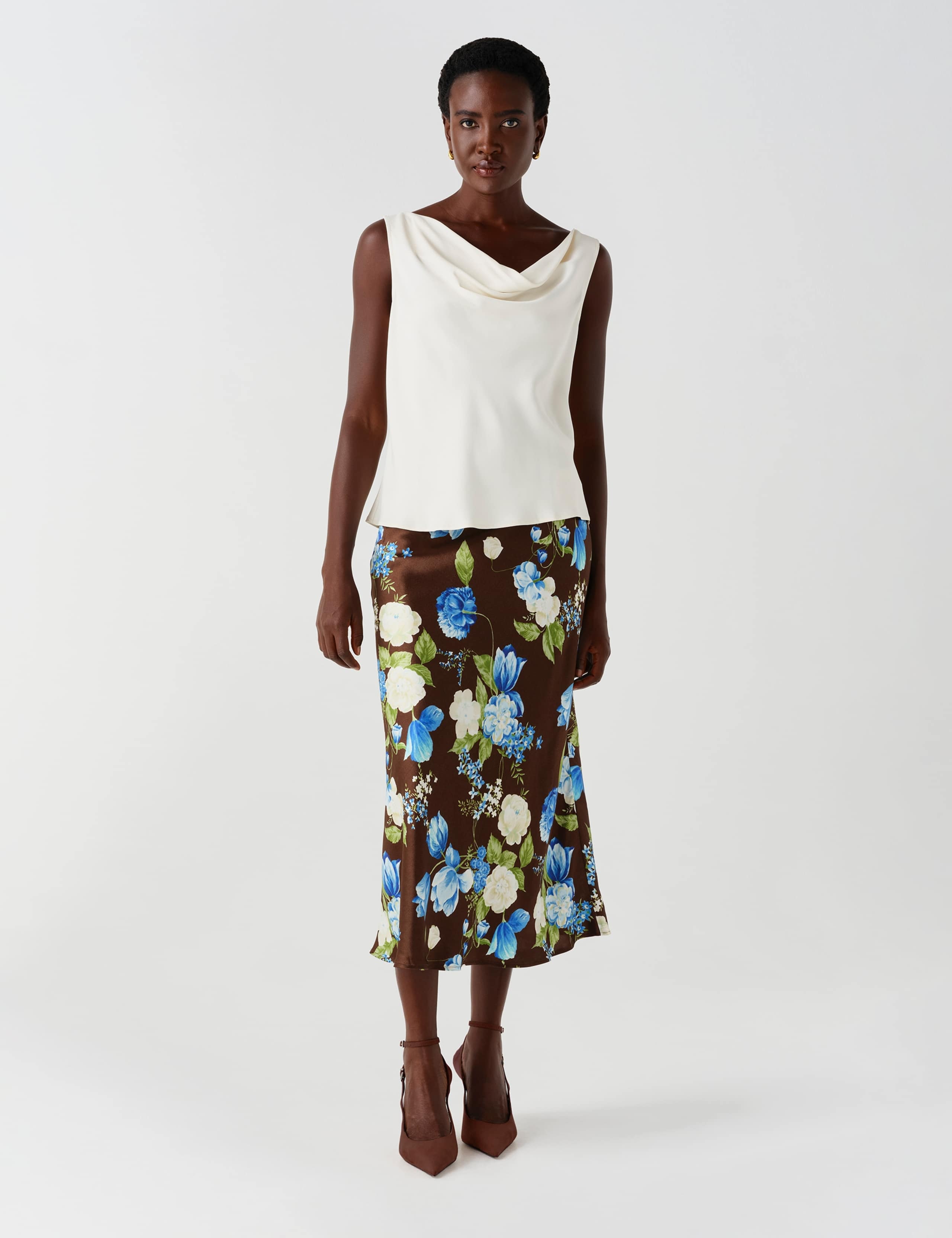 Satin Floral Midi Slip Skirt 11 of 11