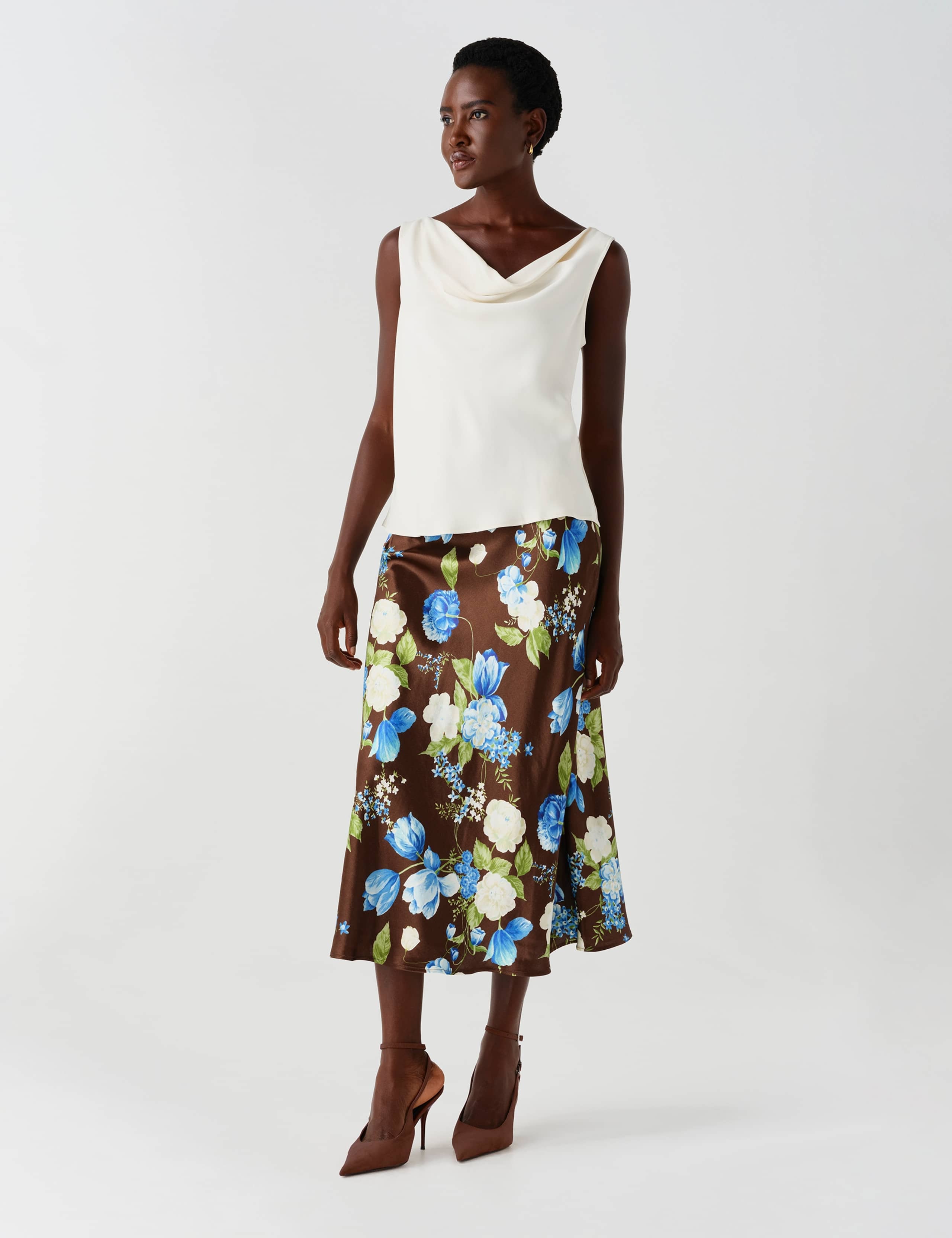 Satin Floral Midi Slip Skirt 3 of 11