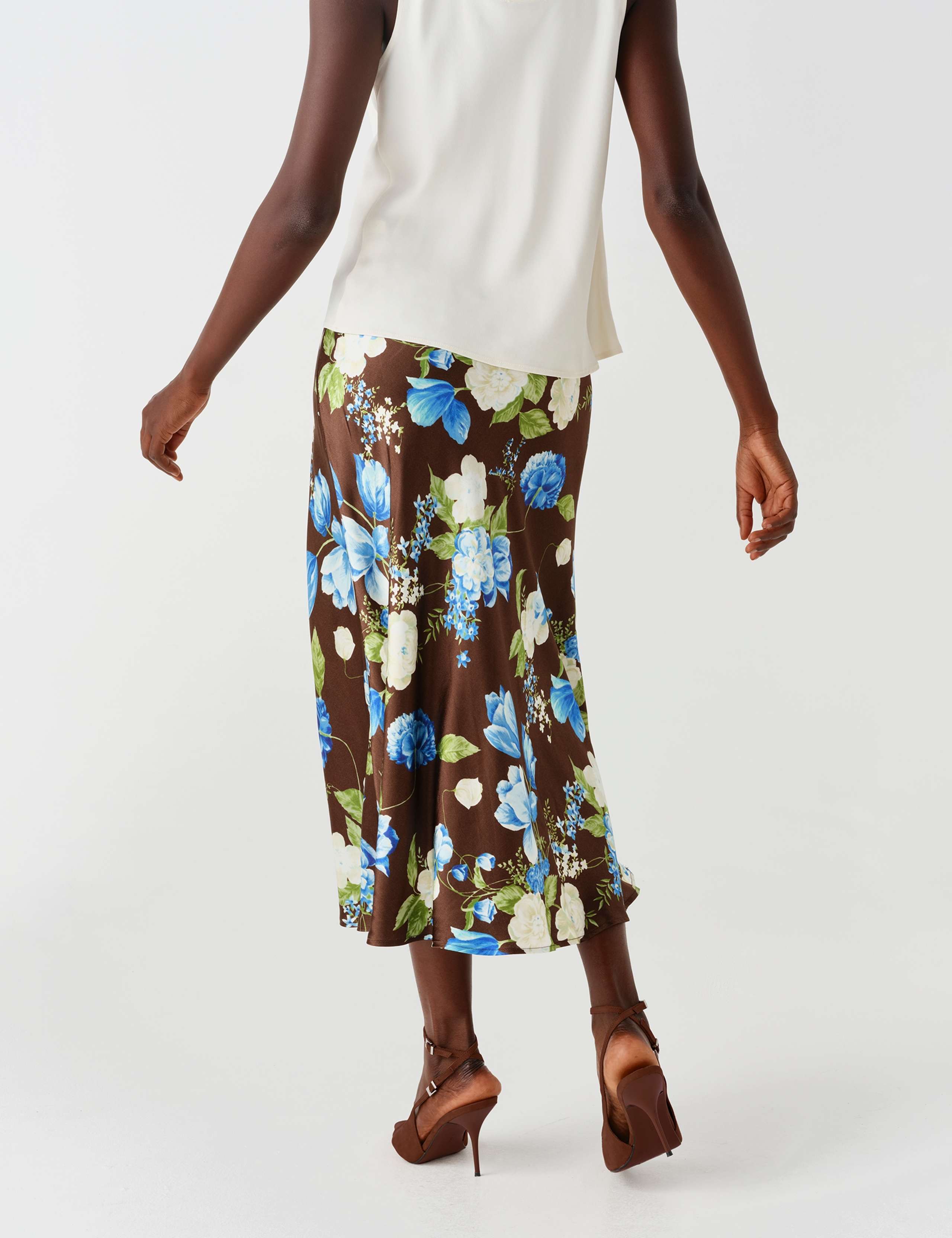 Satin Floral Midi Slip Skirt 4 of 11