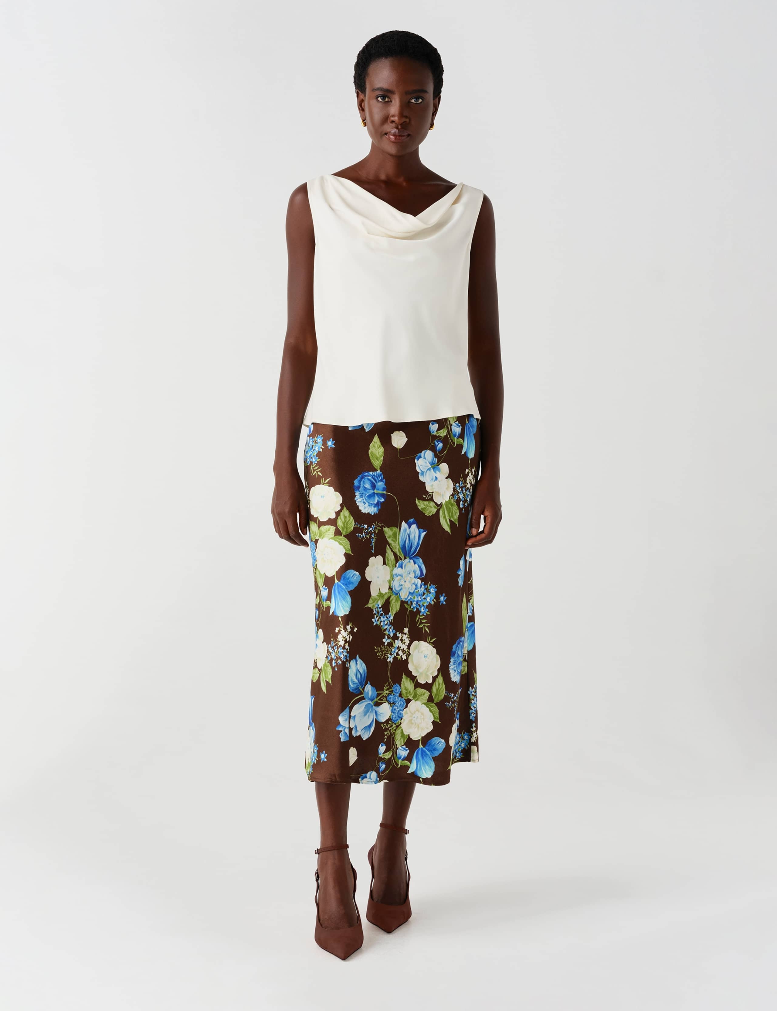 Satin Floral Midi Slip Skirt 7 of 11