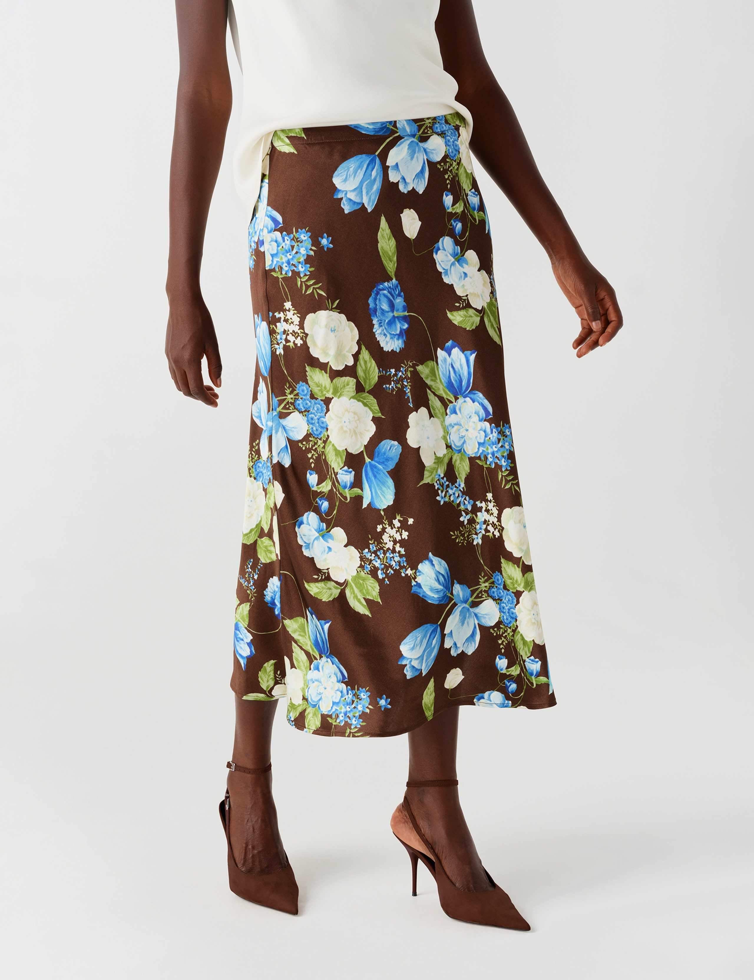 Satin Floral Midi Slip Skirt 8 of 11