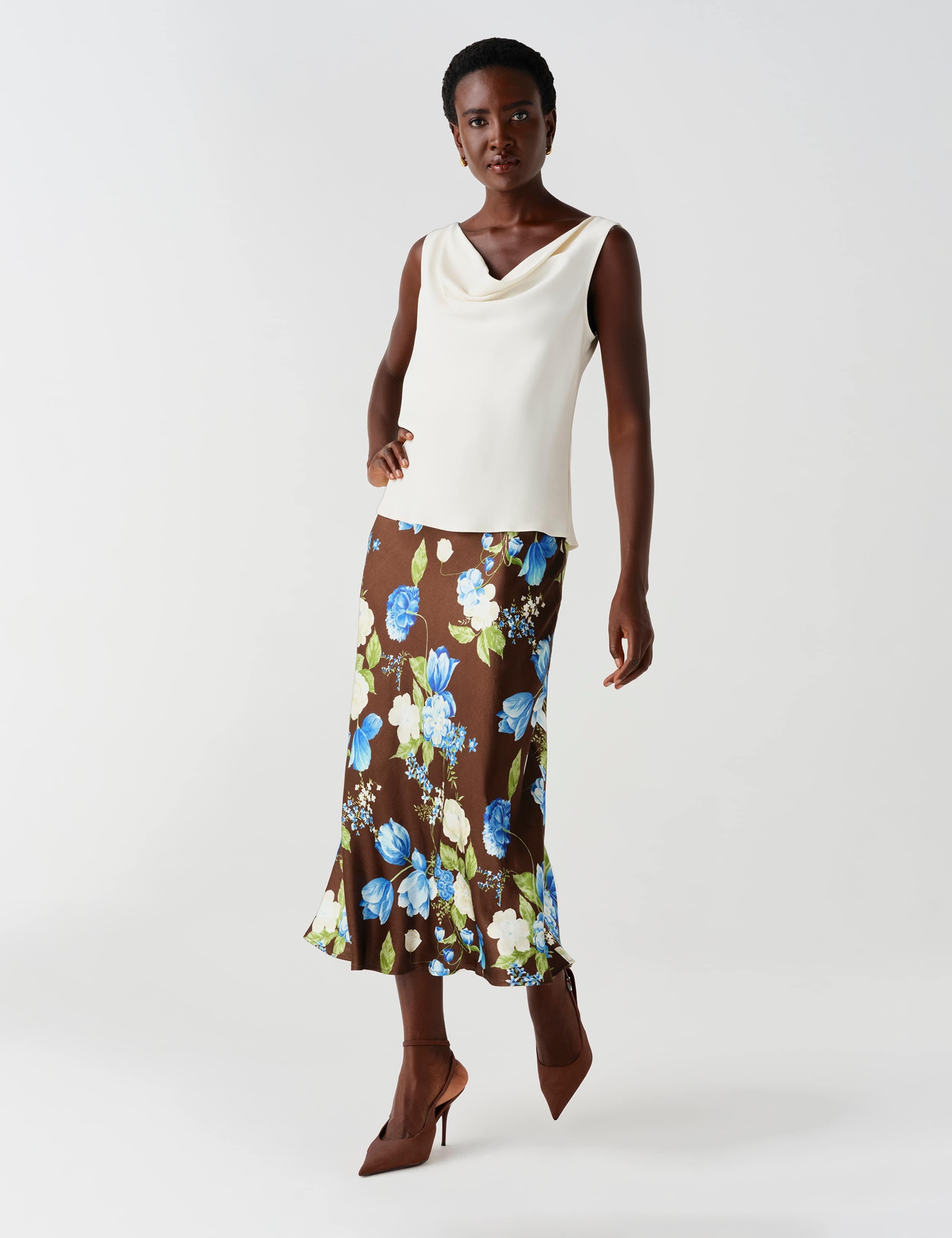 Satin Floral Midi Slip Skirt 9 of 11