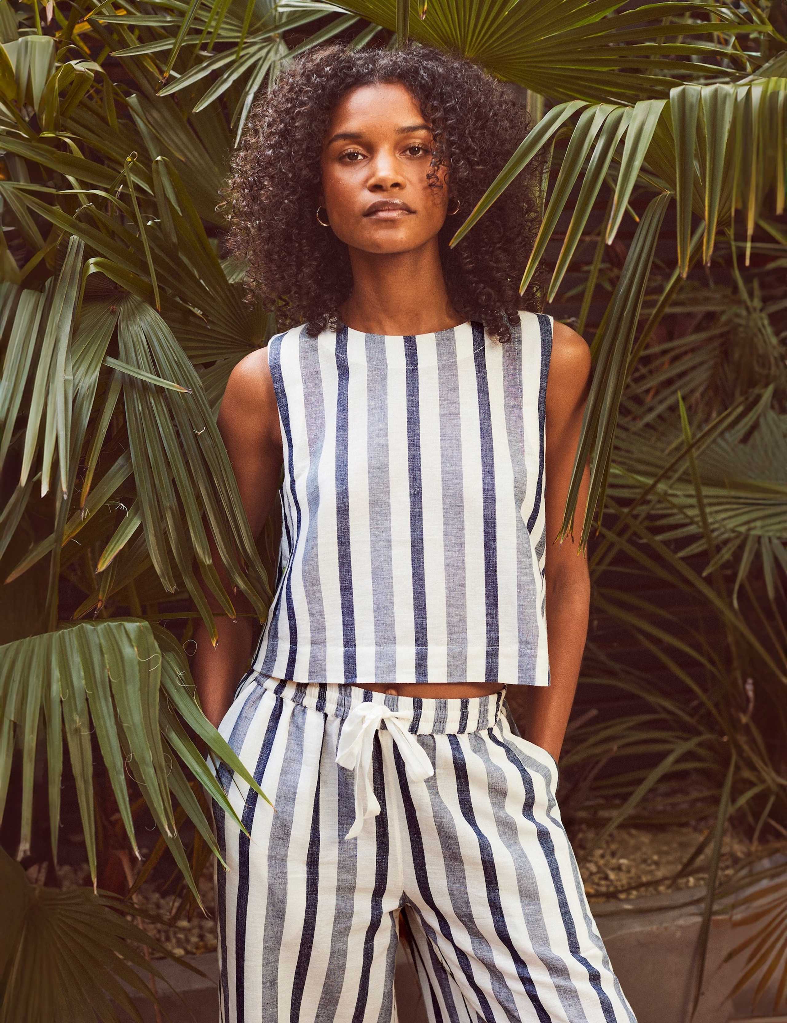 Cotton Linen Blend Striped Crew Neck Top 2 of 4