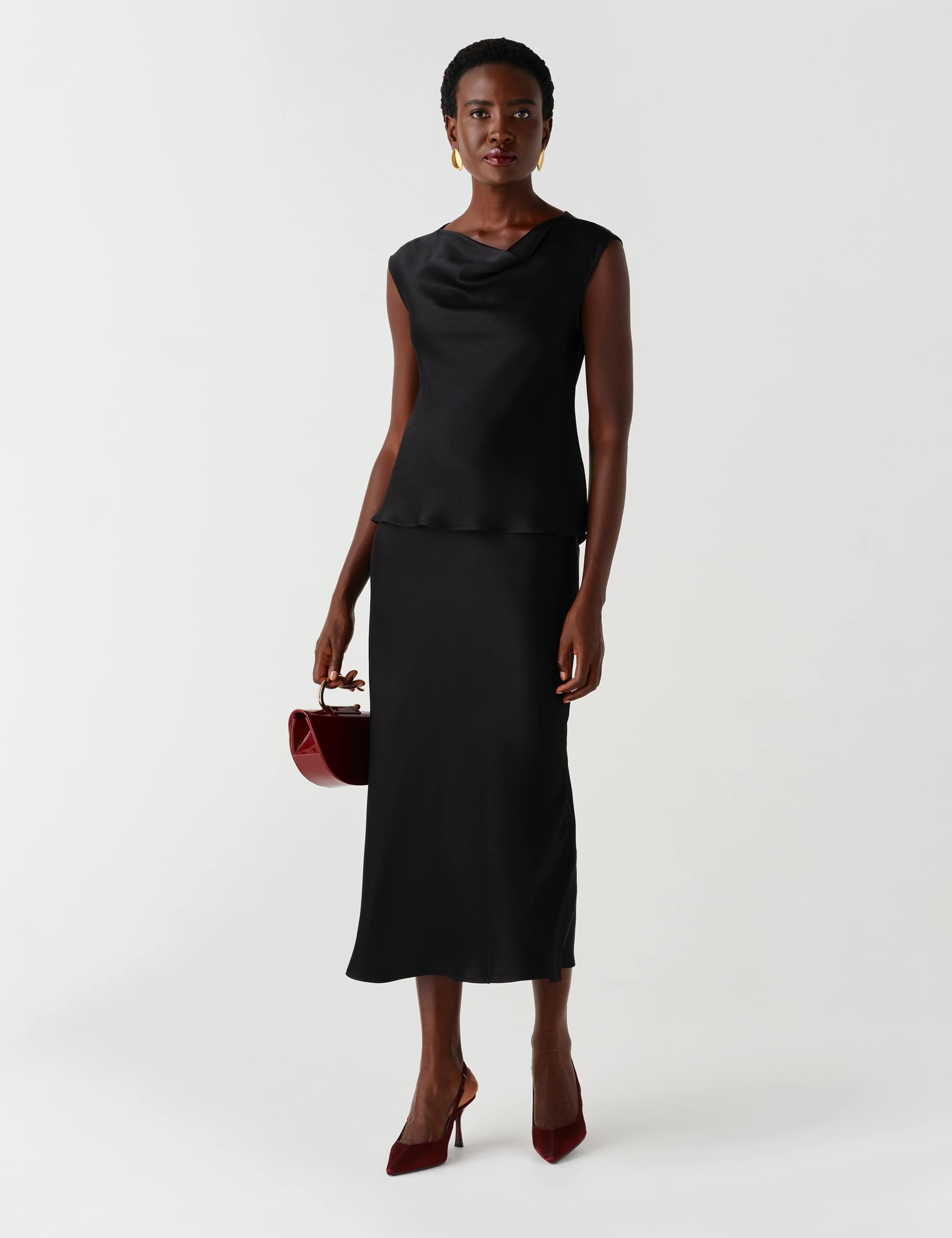 Satin Crepe Midi Slip Skirt 2 of 10