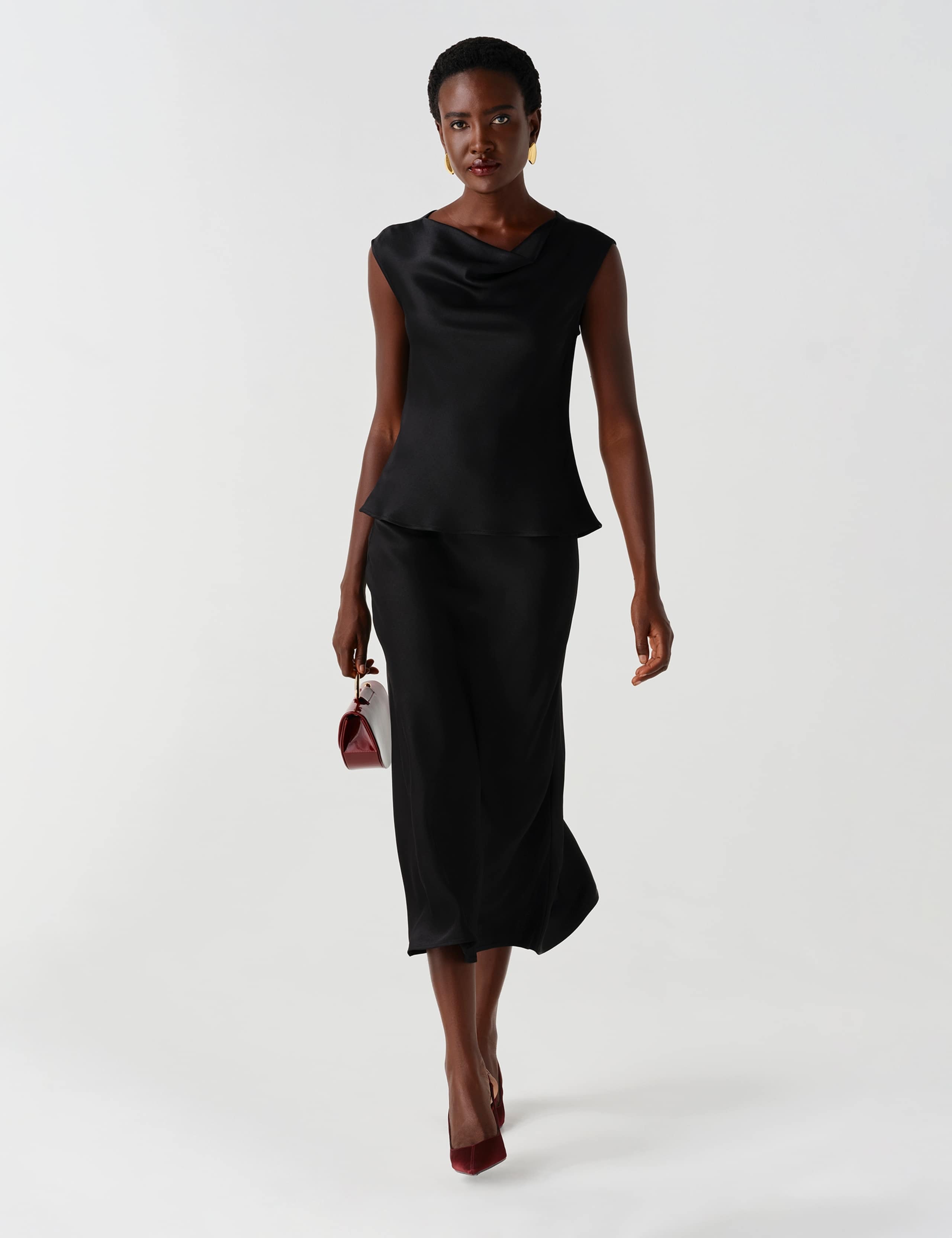Satin Crepe Midi Slip Skirt 3 of 10
