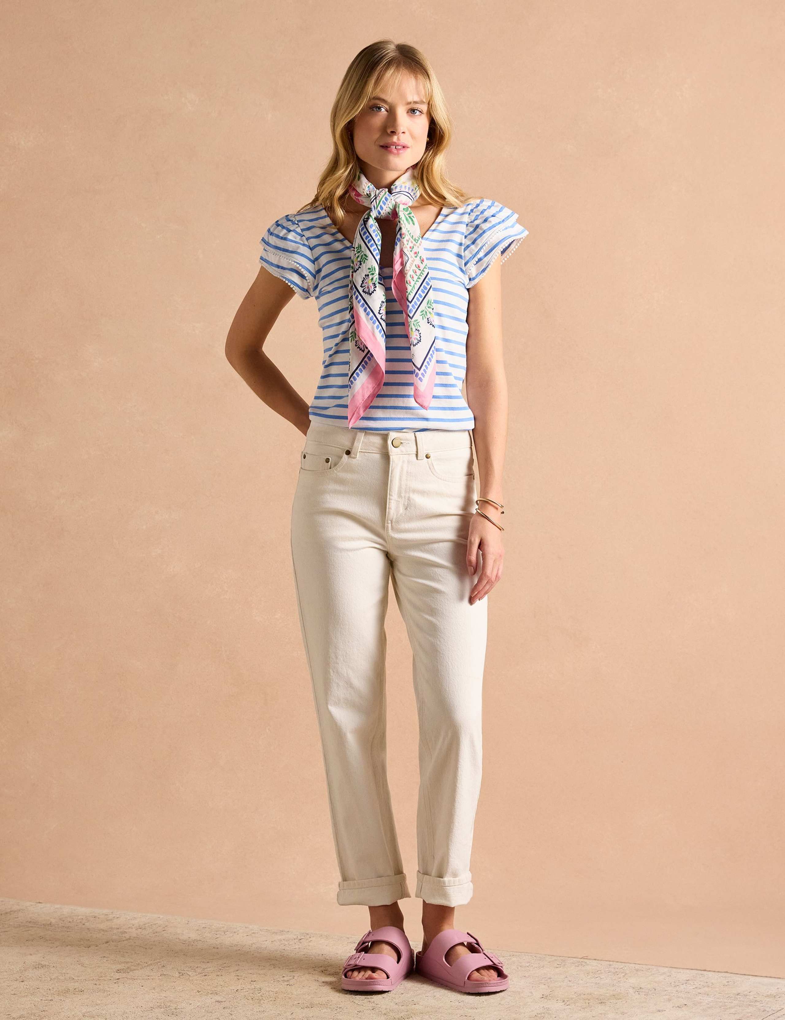 Pure Cotton Striped V-Neck Frill Sleeve Top 3 of 8