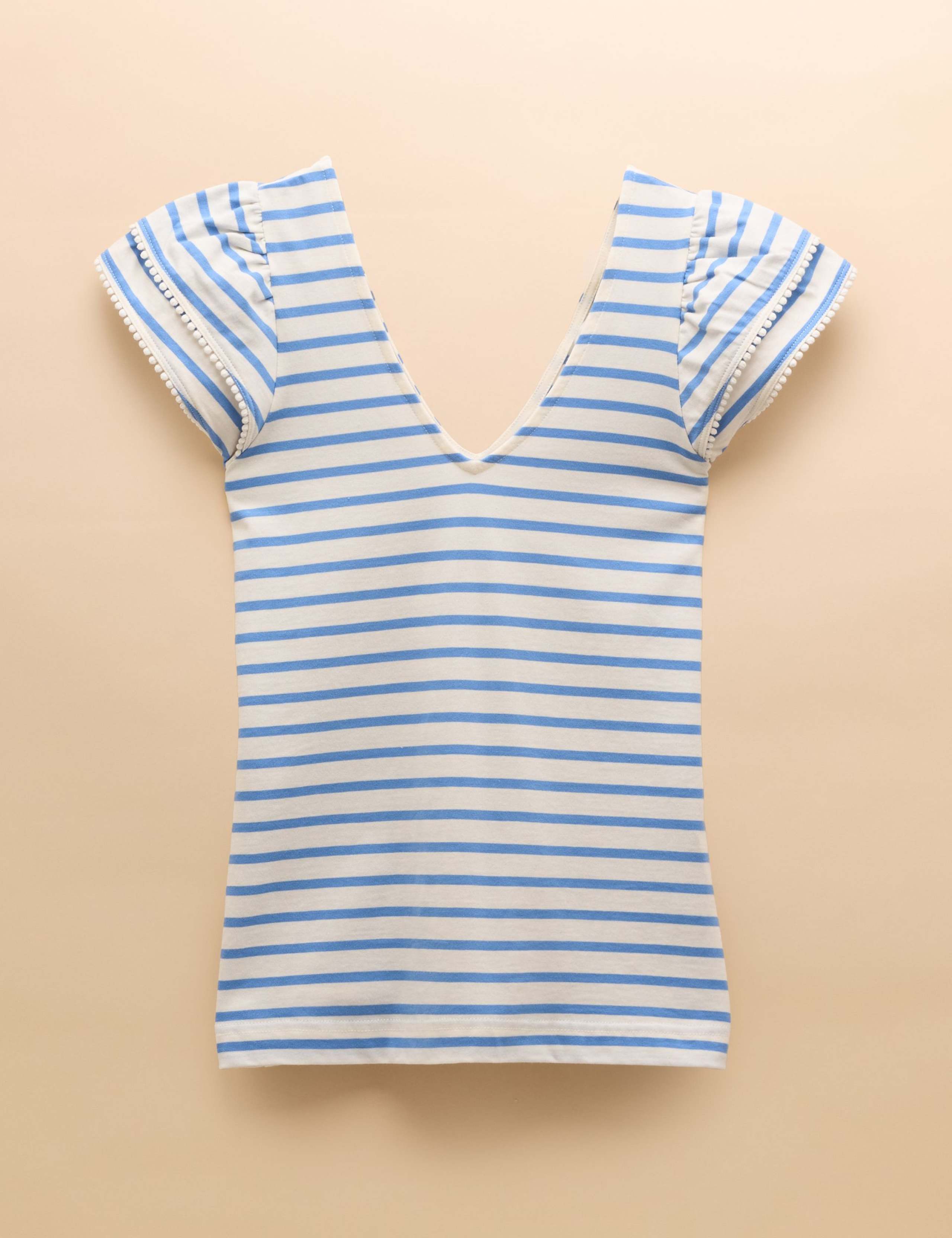Pure Cotton Striped V-Neck Frill Sleeve Top 2 of 8