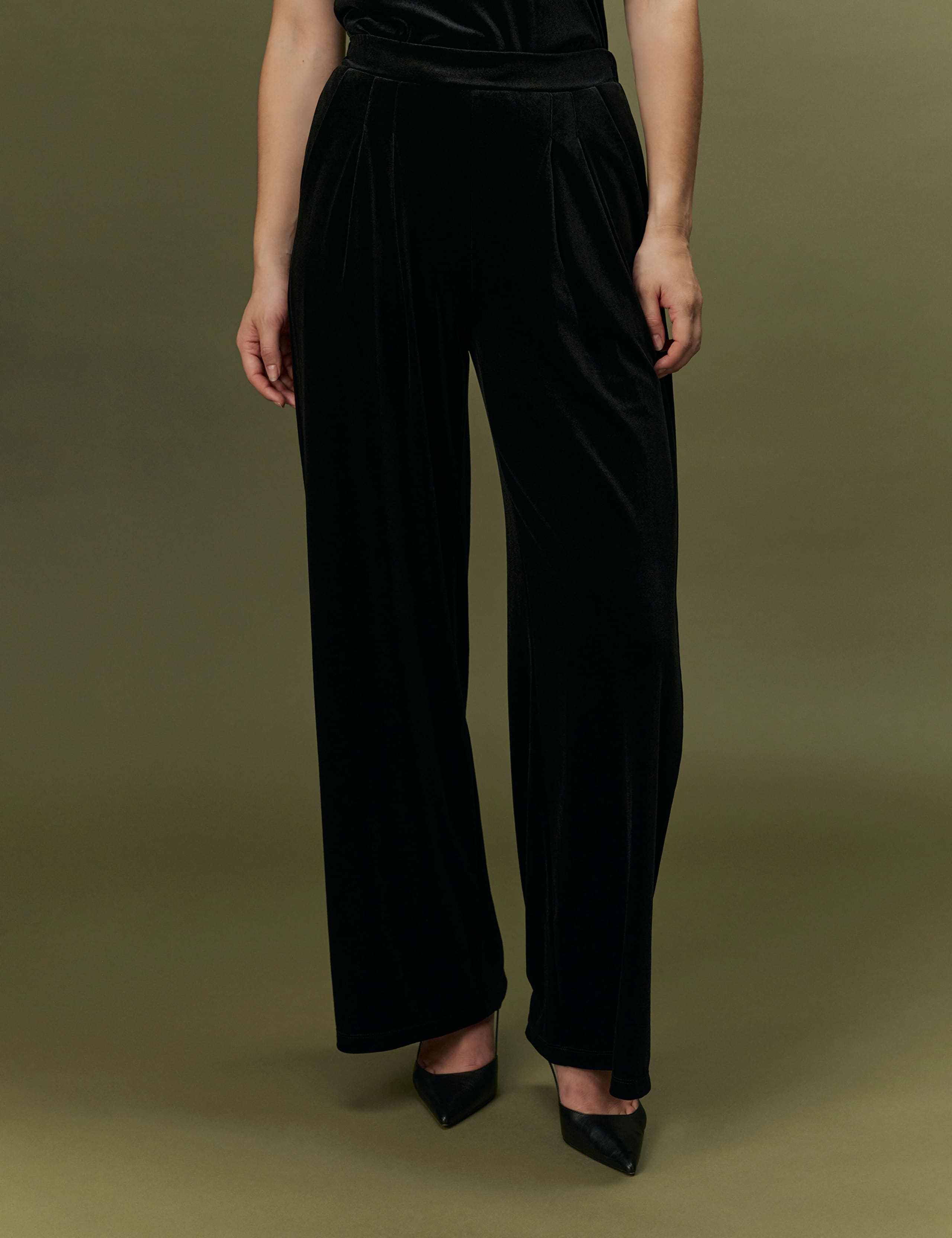 Velvet Pleat Front Wide Leg Trousers 3 of 12