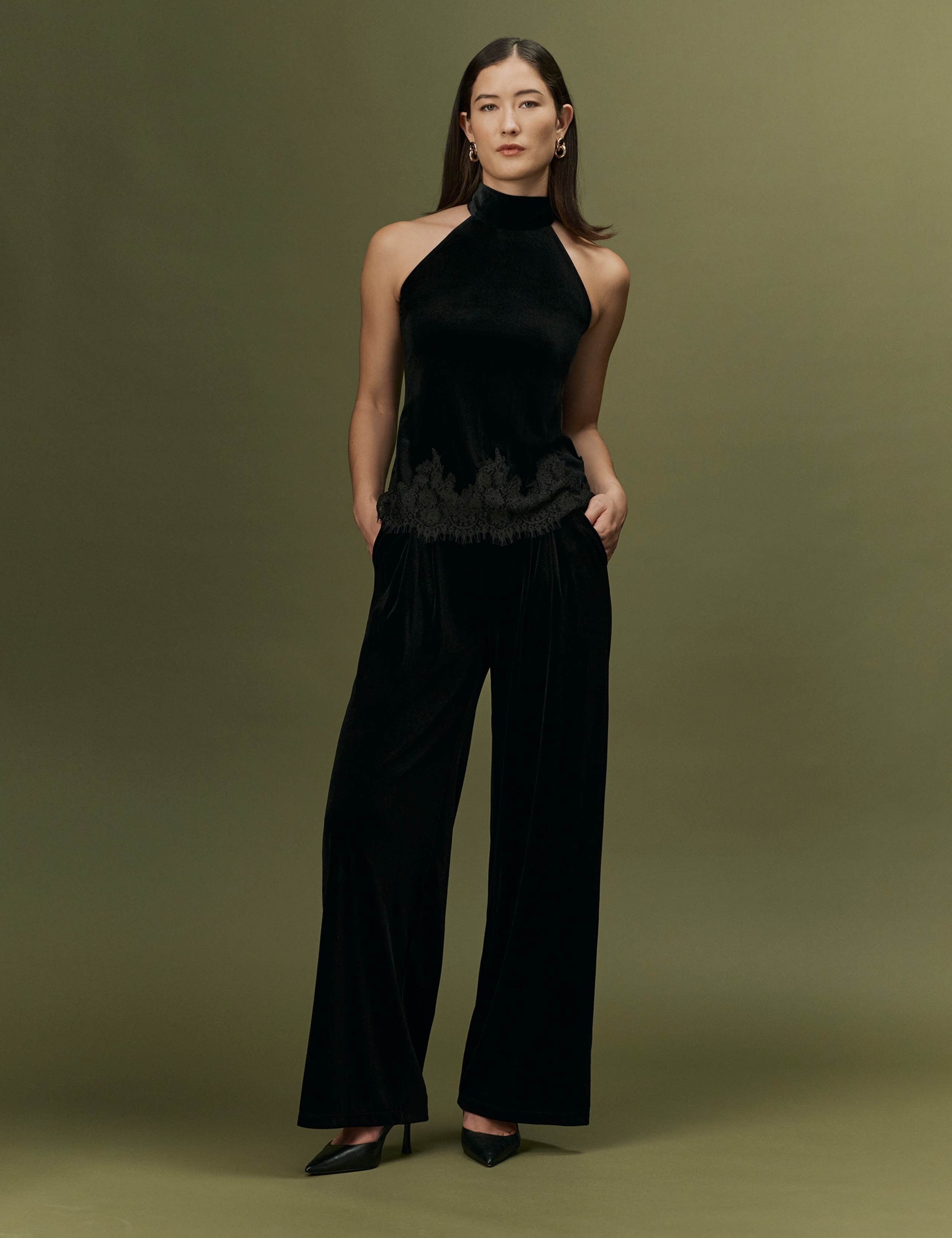 Velvet Pleat Front Wide Leg Trousers 7 of 12