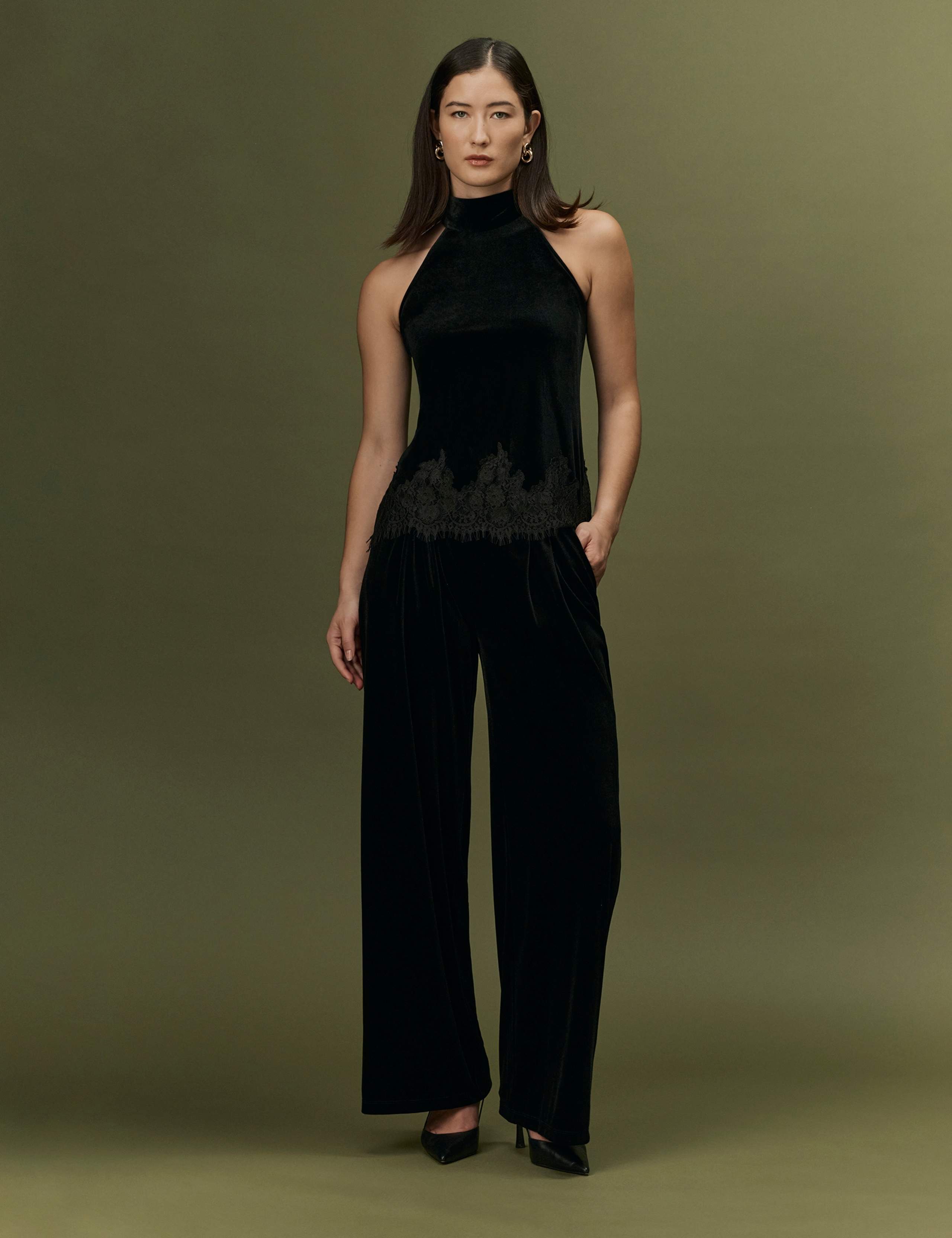 Velvet Pleat Front Wide Leg Trousers 8 of 12