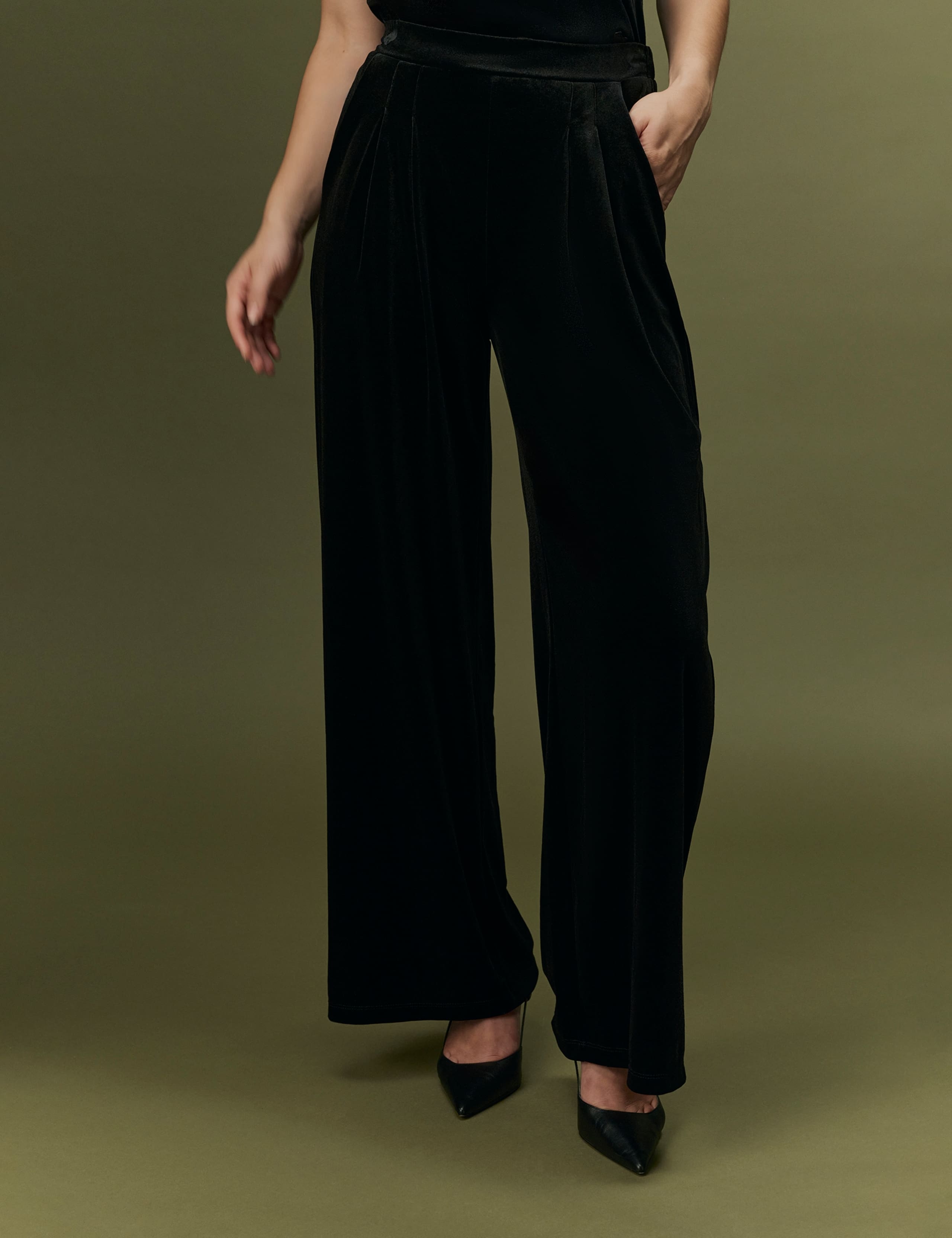 Velvet Pleat Front Wide Leg Trousers 10 of 12