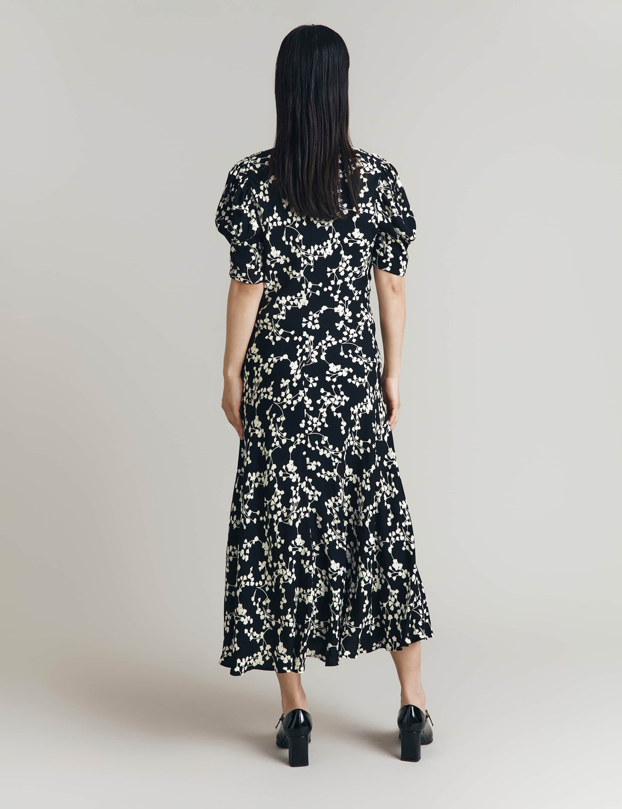 Crepe Floral V-Neck Midi Tea Dress 2 of 5