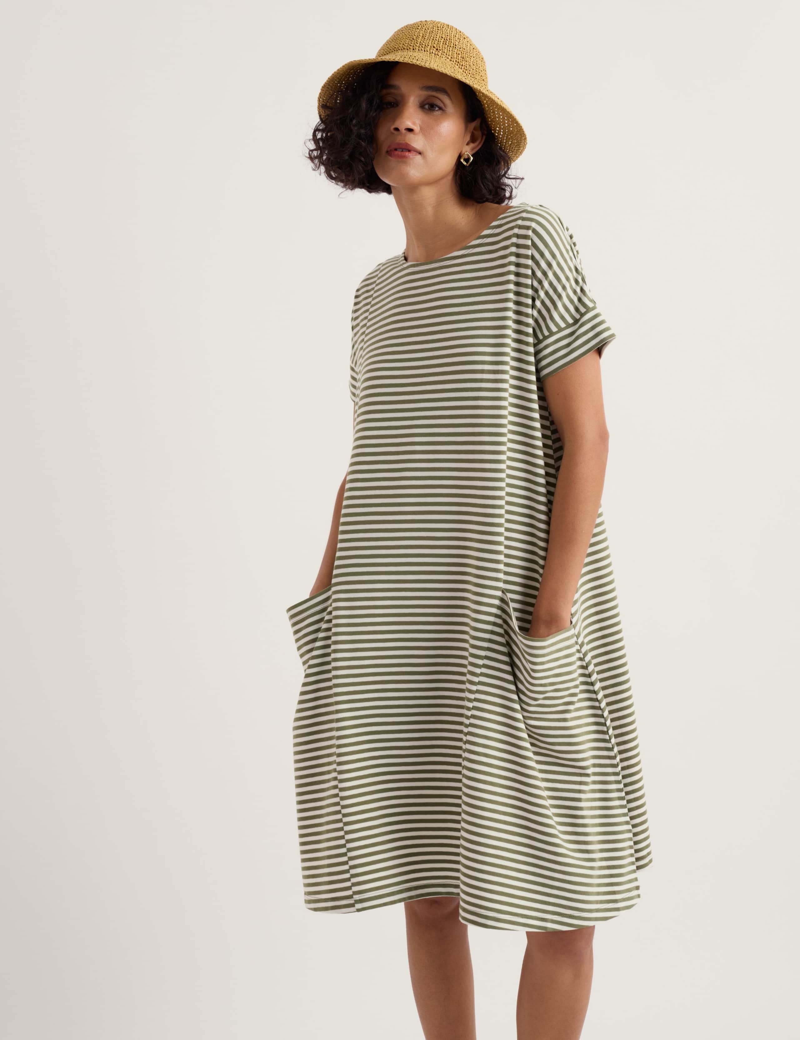 Pure Cotton Jersey Striped Midi Swing Dress 3 of 5