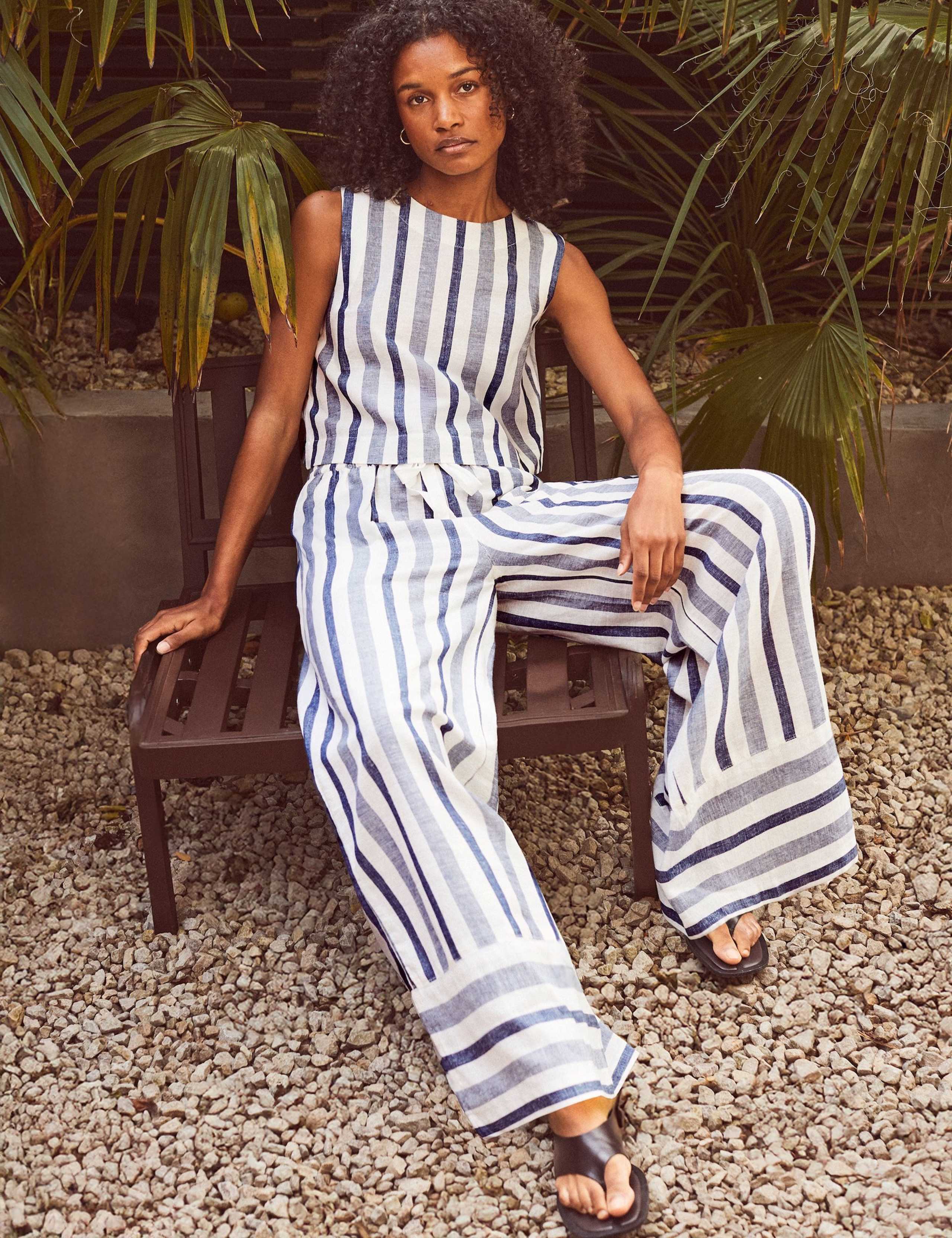Cotton Rich Striped Wide Leg Trousers with Linen 2 of 5