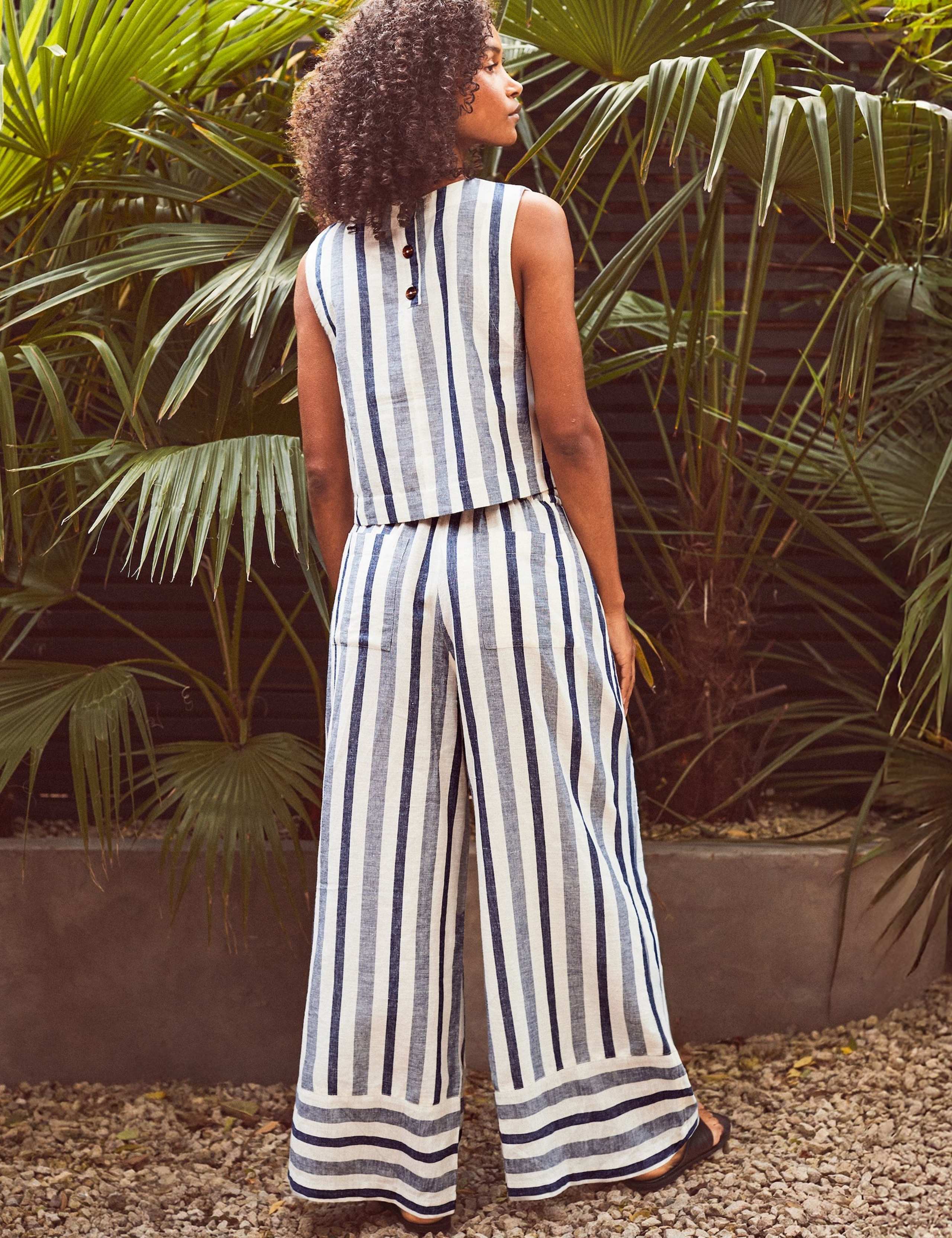 Cotton Rich Striped Wide Leg Trousers with Linen 3 of 5
