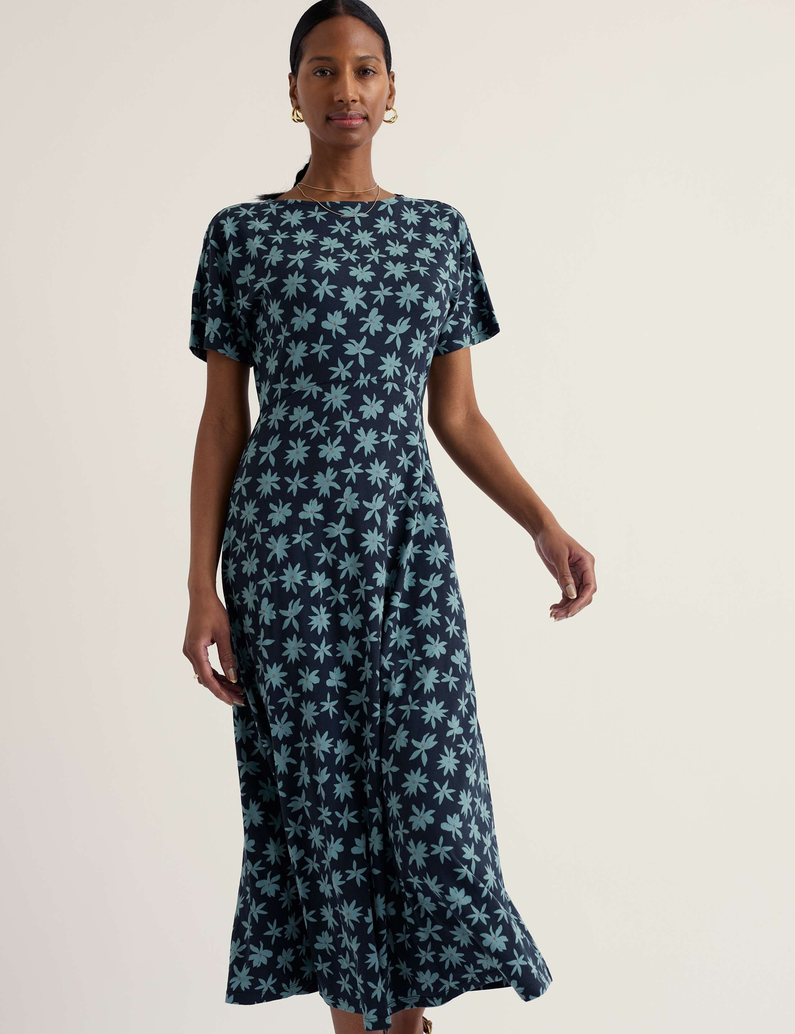 Cotton Rich Floral Midi Skater Dress 3 of 5