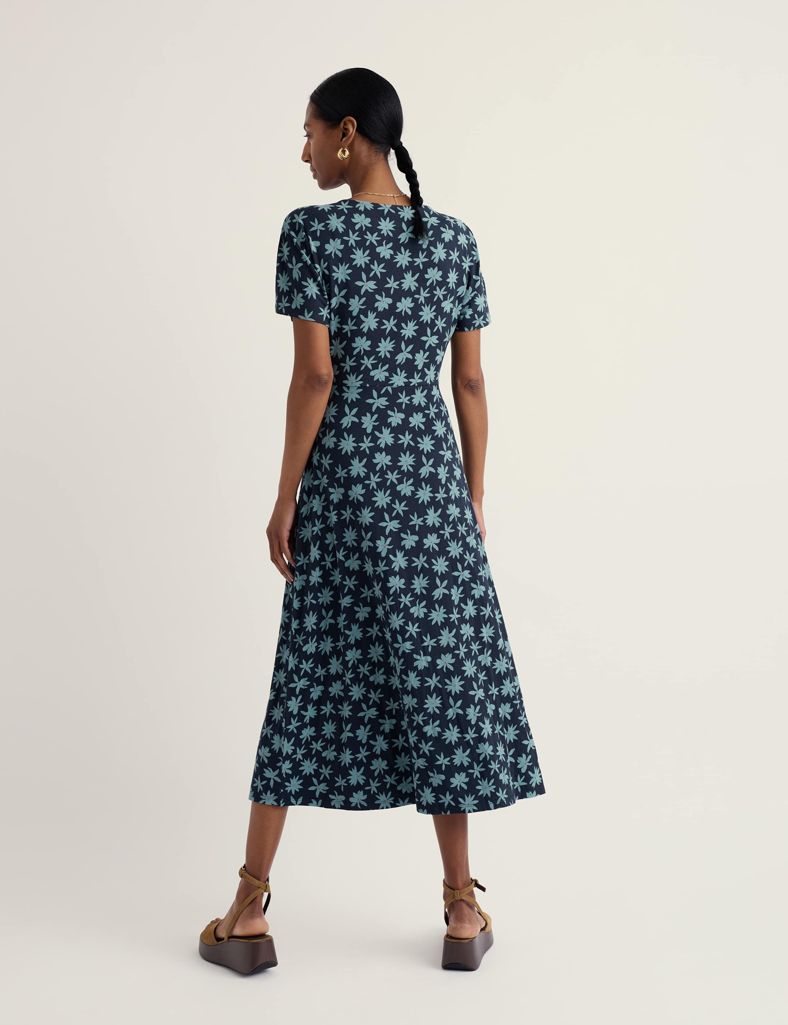 Cotton Rich Floral Midi Skater Dress 4 of 5