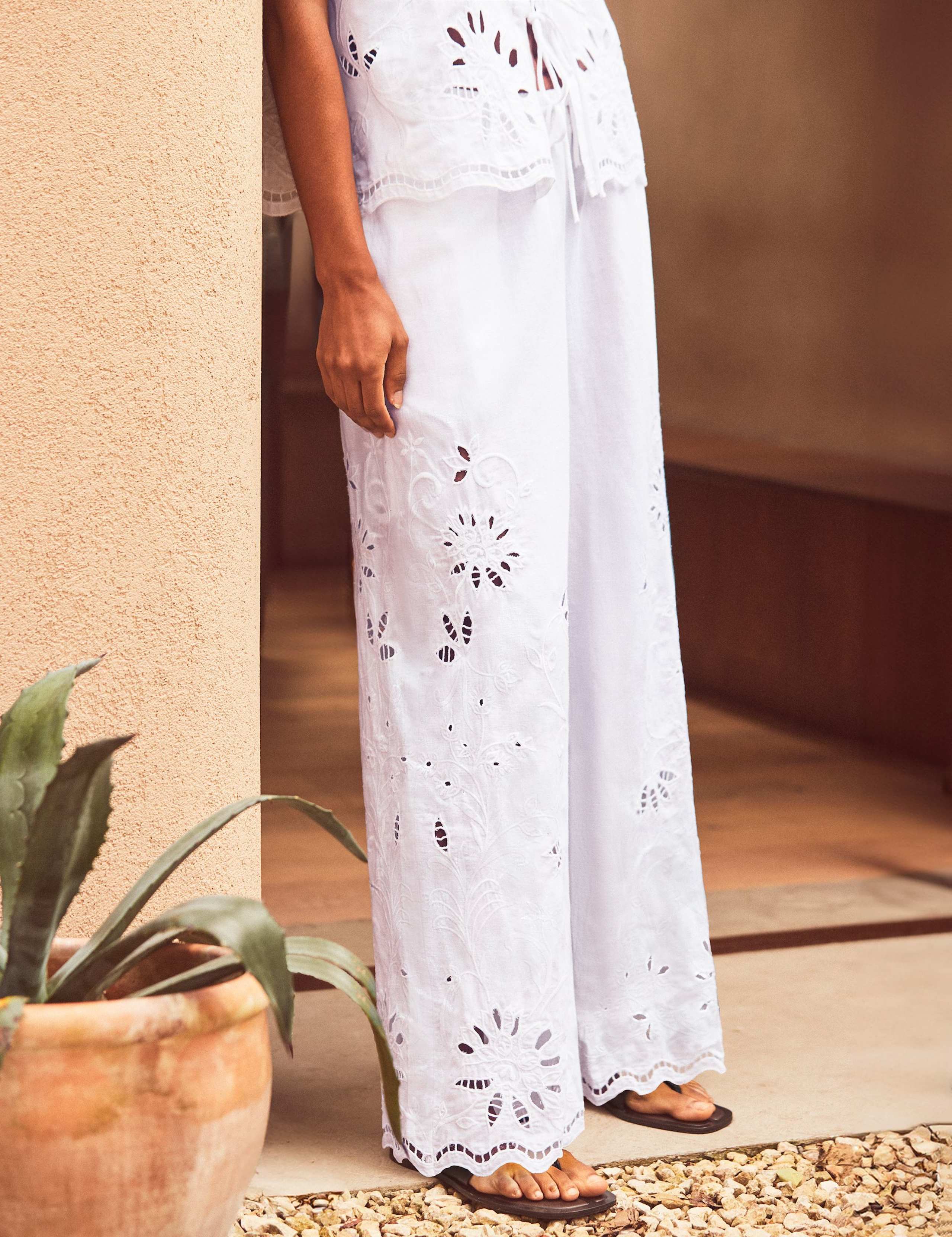 Pure Cotton Cutwork Broderie Trousers 3 of 5