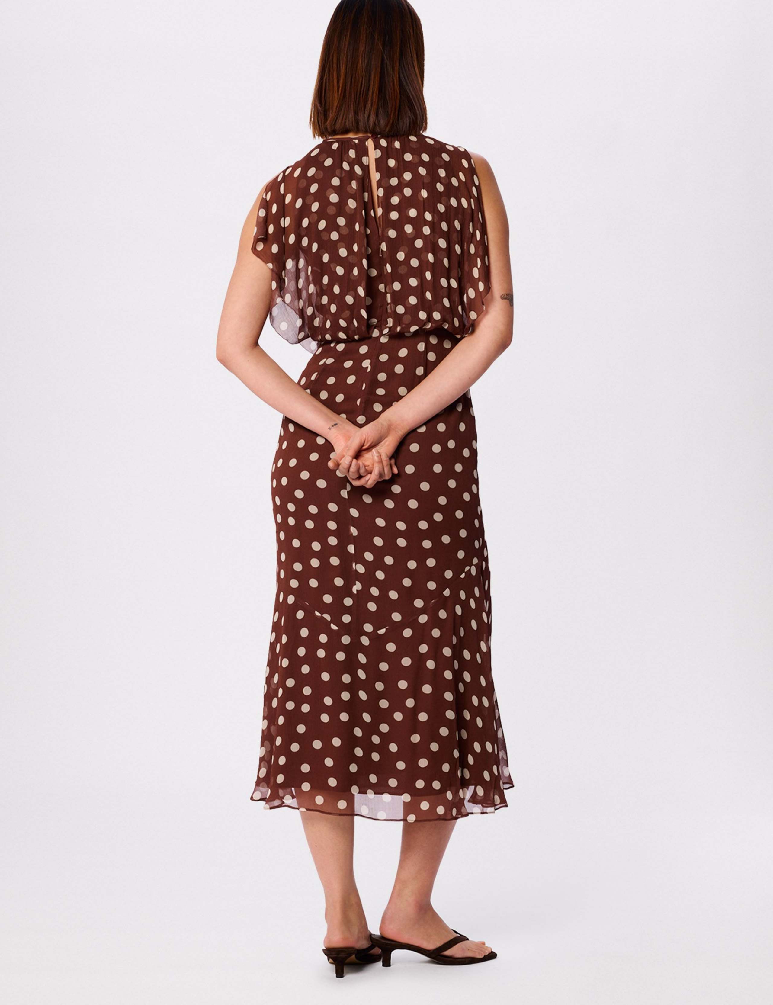 Polka Dot Crew Neck Midi Waisted Dress 4 of 6