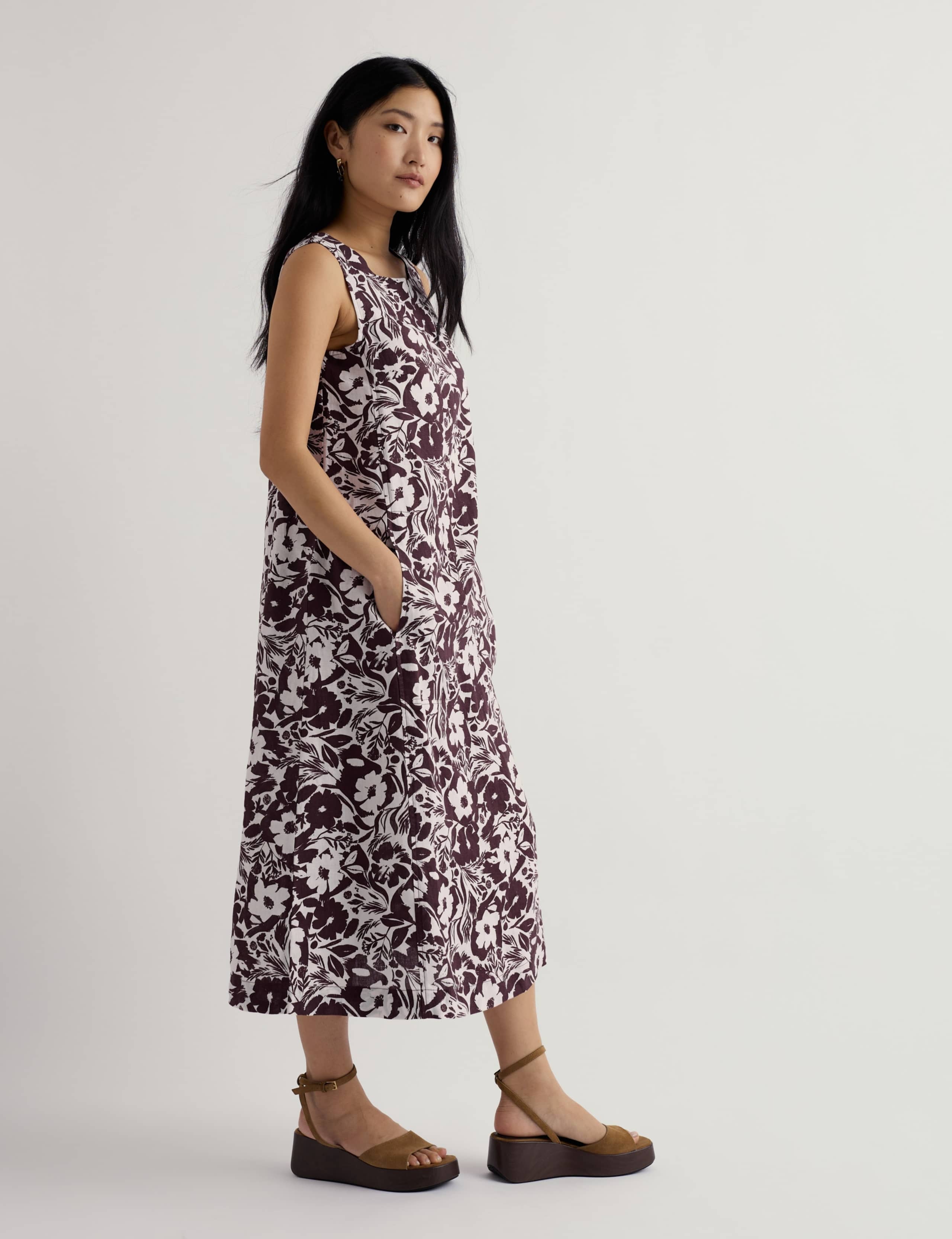 Pure Linen Floral Midi Dress 3 of 5