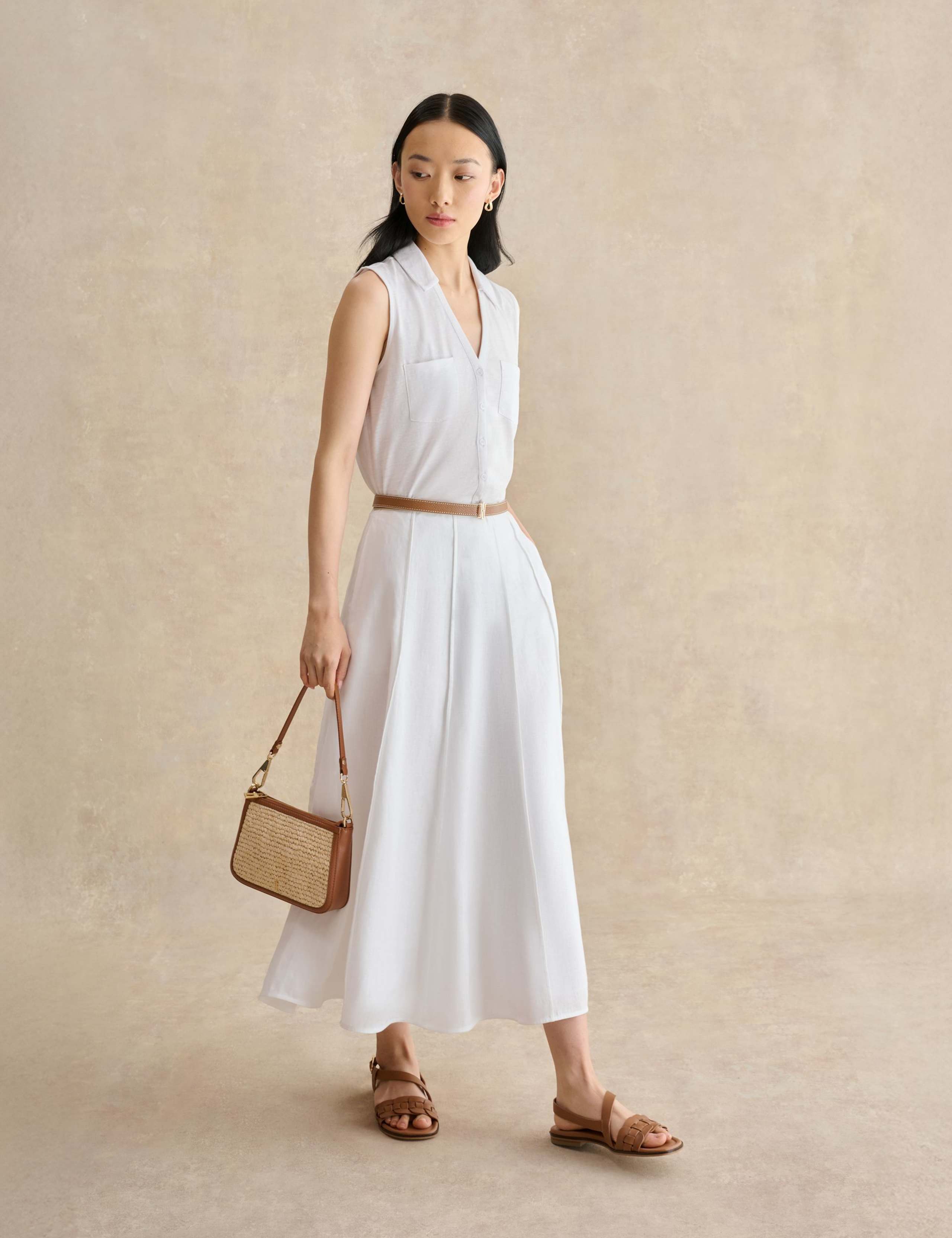 Pure Cotton Slub Collared Sleeveless Shirt 3 of 5