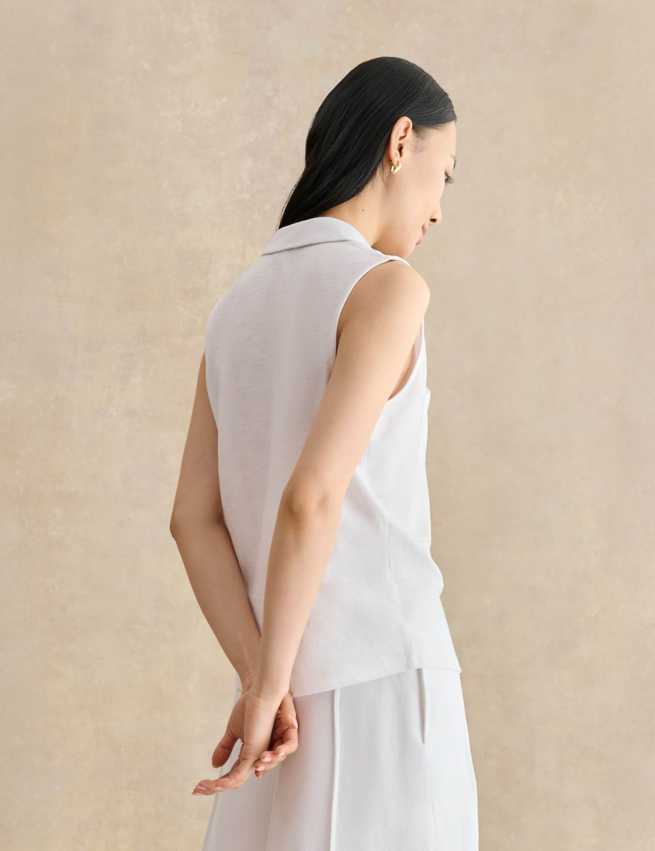 Pure Cotton Slub Collared Sleeveless Shirt 4 of 5