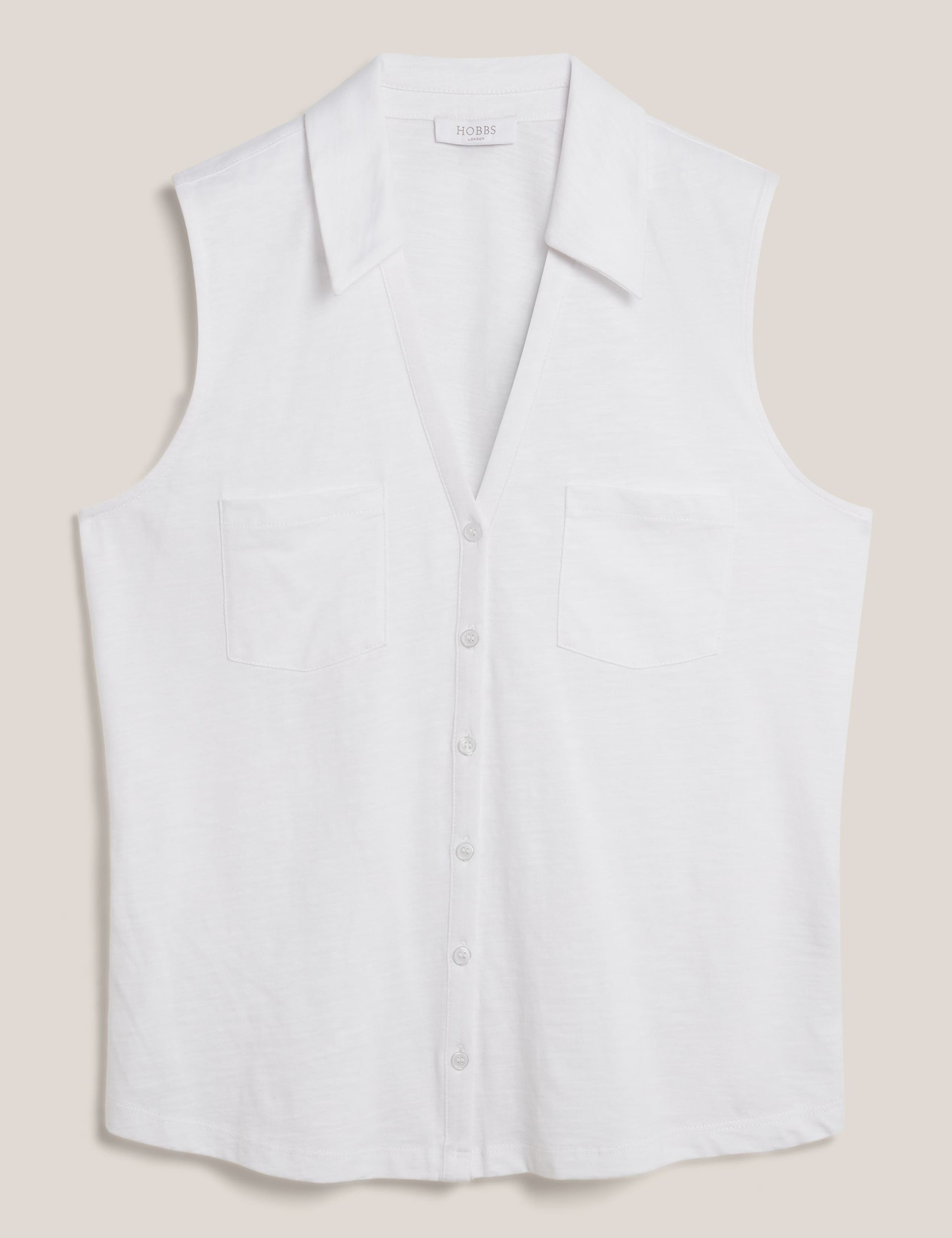 Pure Cotton Slub Collared Sleeveless Shirt 2 of 5