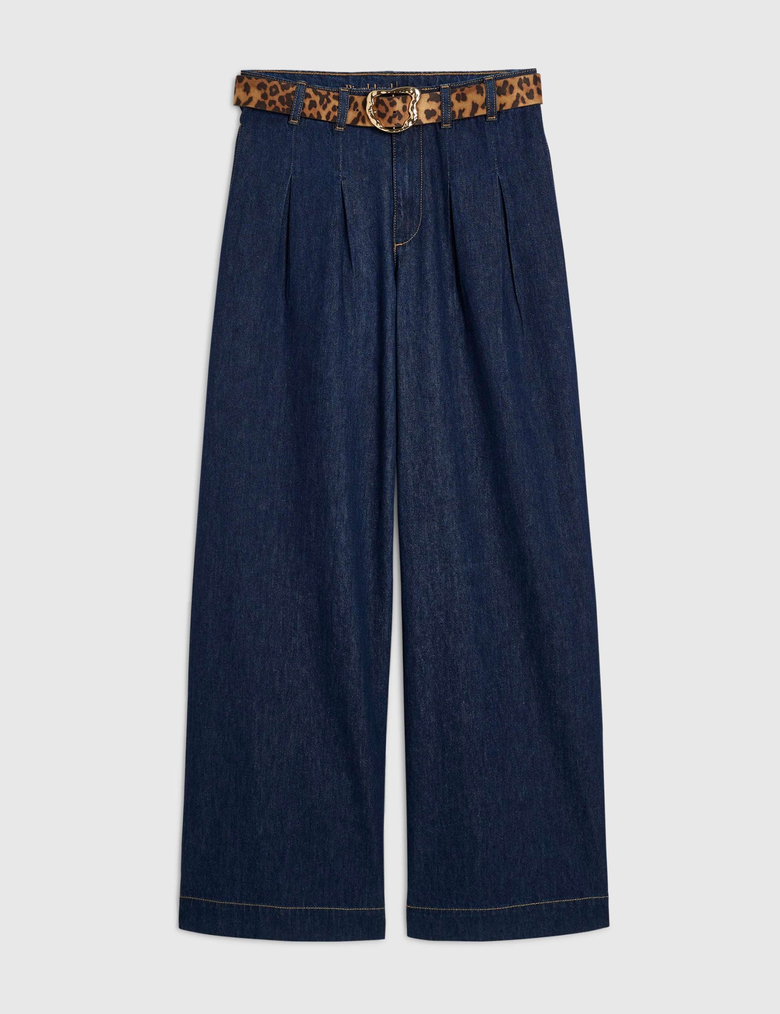 Mid Rise Pleated Belted Wide Leg Jeans 2 of 5
