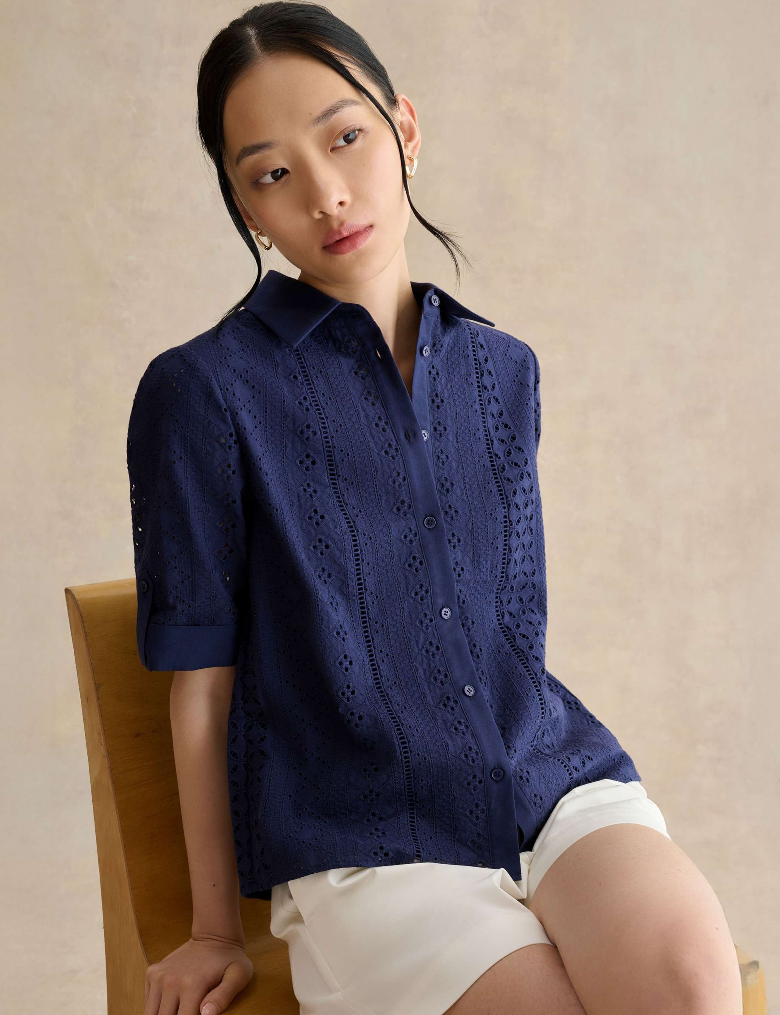 Pure Cotton Broderie Collared Shirt 1 of 5