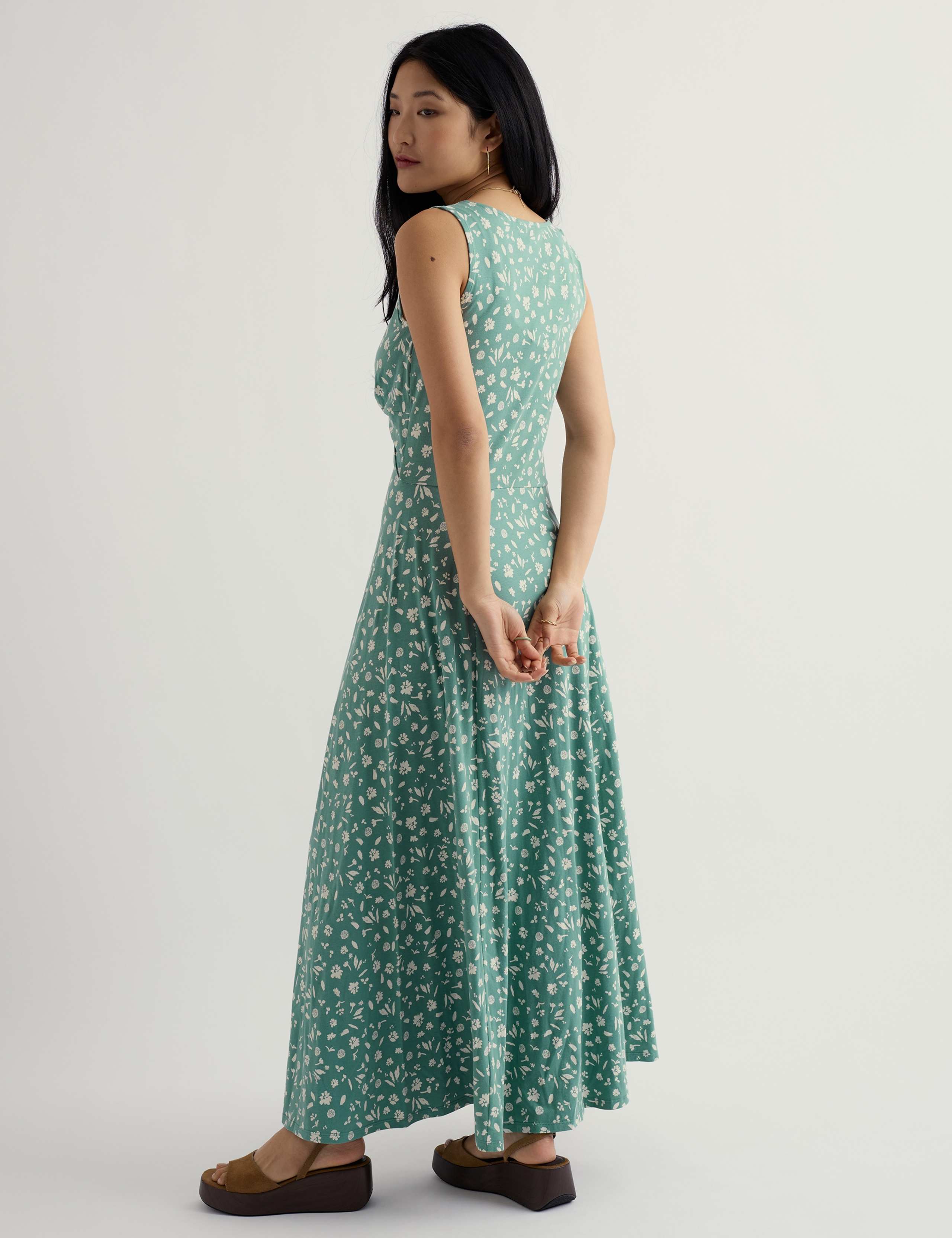 Cotton Rich Floral V-Neck Midaxi Waisted Dress 3 of 5