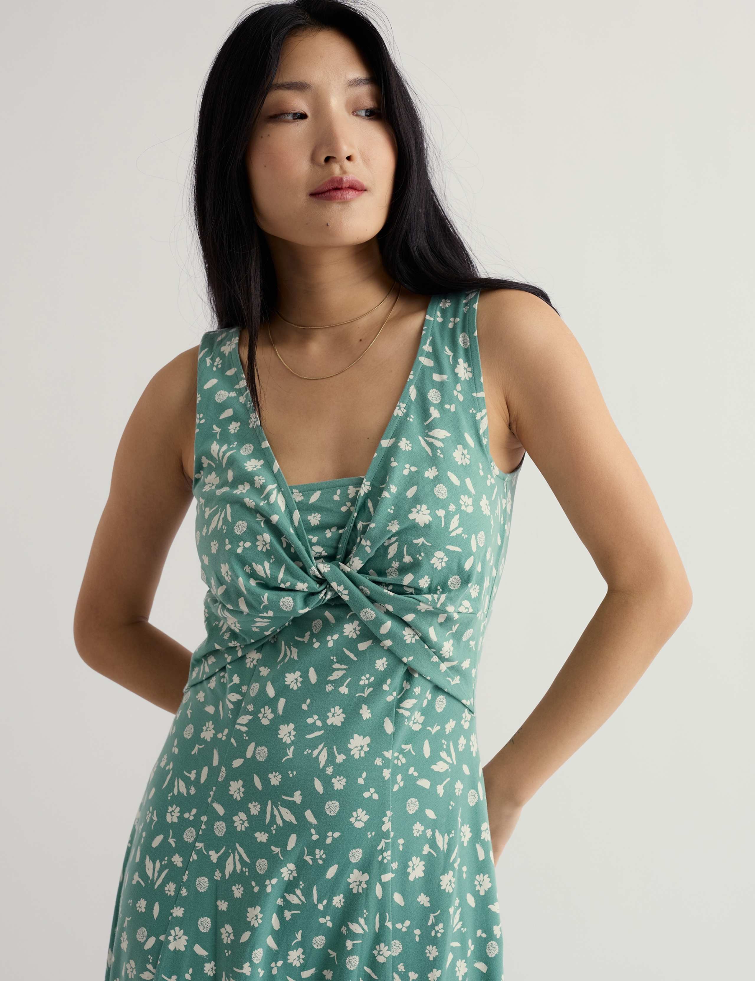 Cotton Rich Floral V-Neck Midaxi Waisted Dress 4 of 5