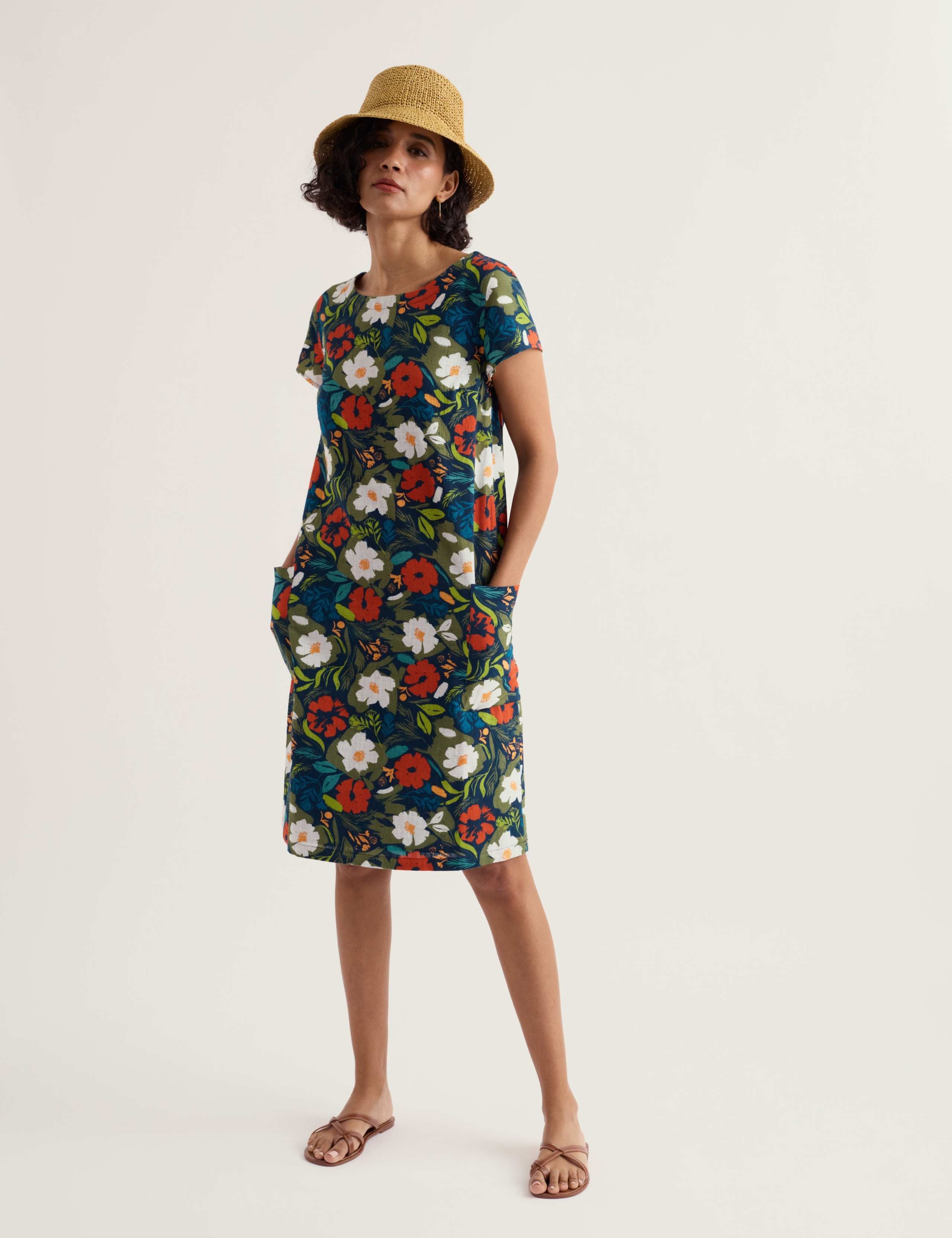 Pure Cotton Floral Knee Length Shift Dress 1 of 5