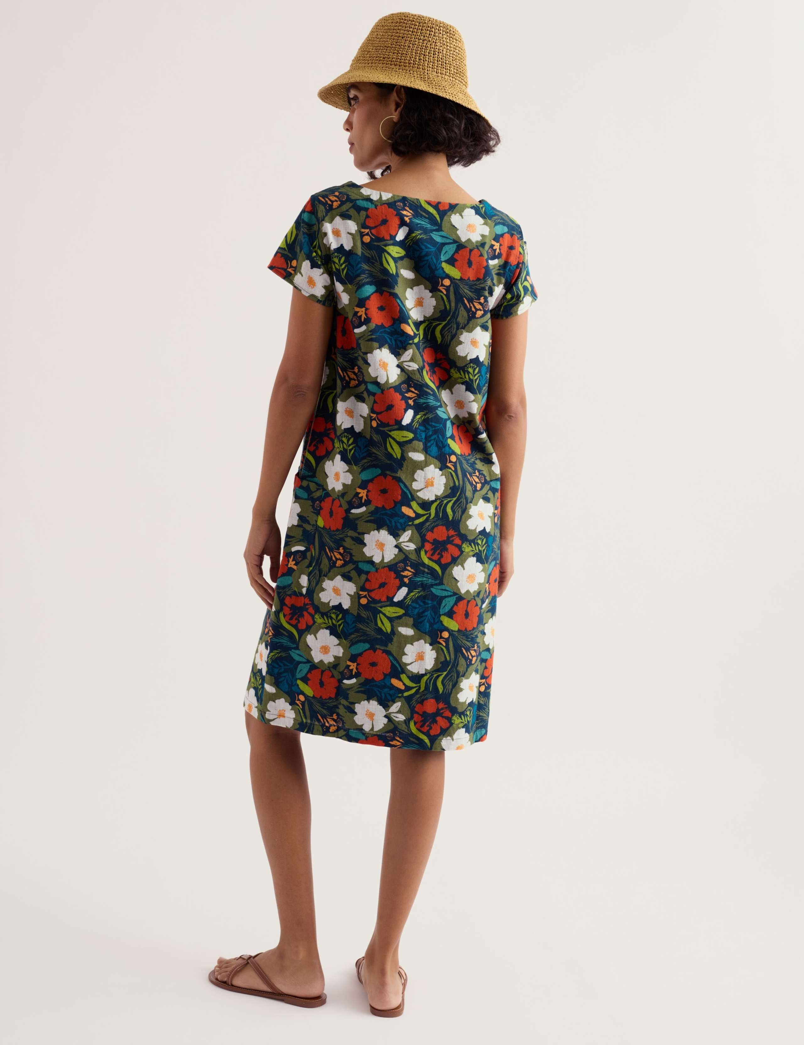 Pure Cotton Floral Knee Length Shift Dress 3 of 5