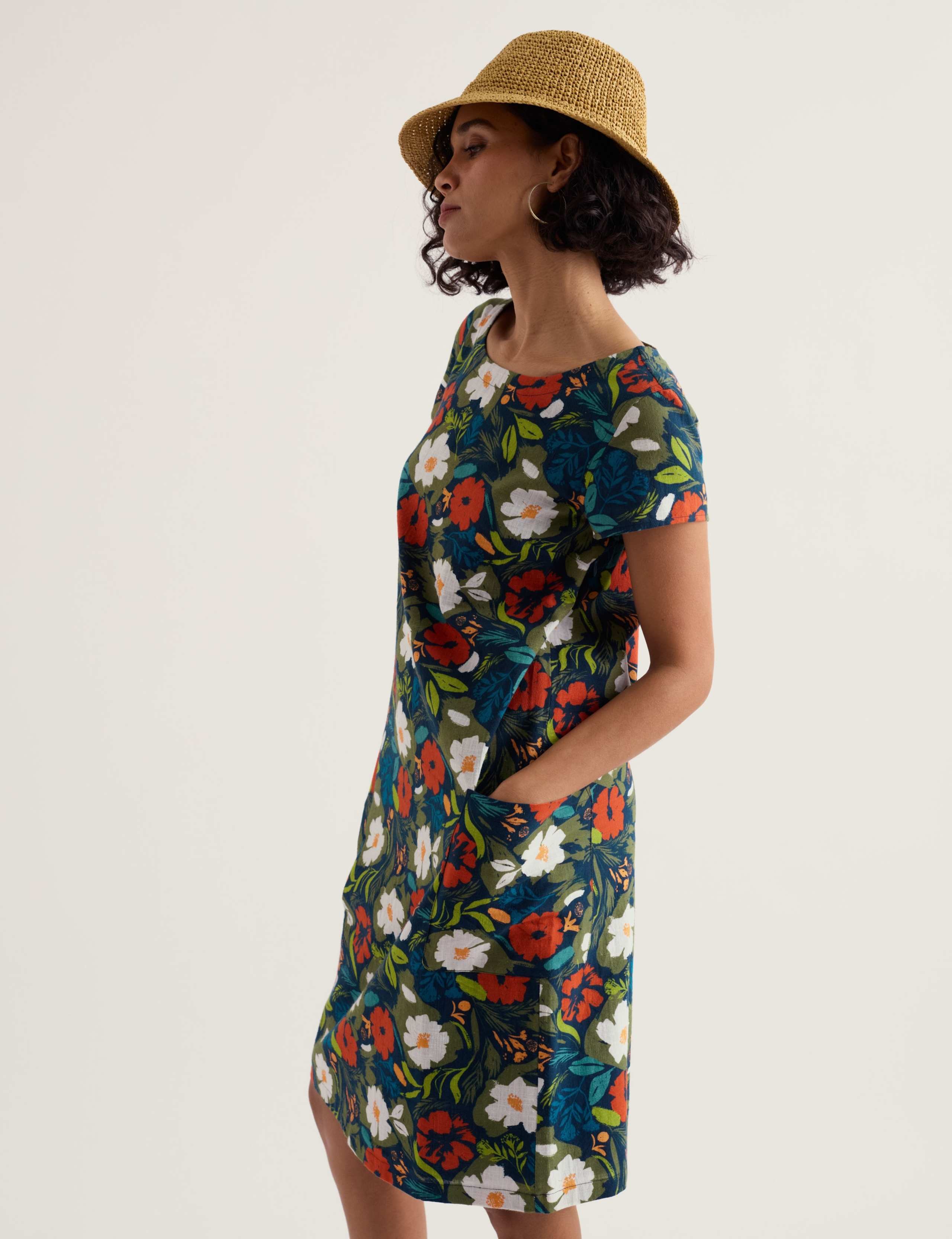 Pure Cotton Floral Knee Length Shift Dress 4 of 5