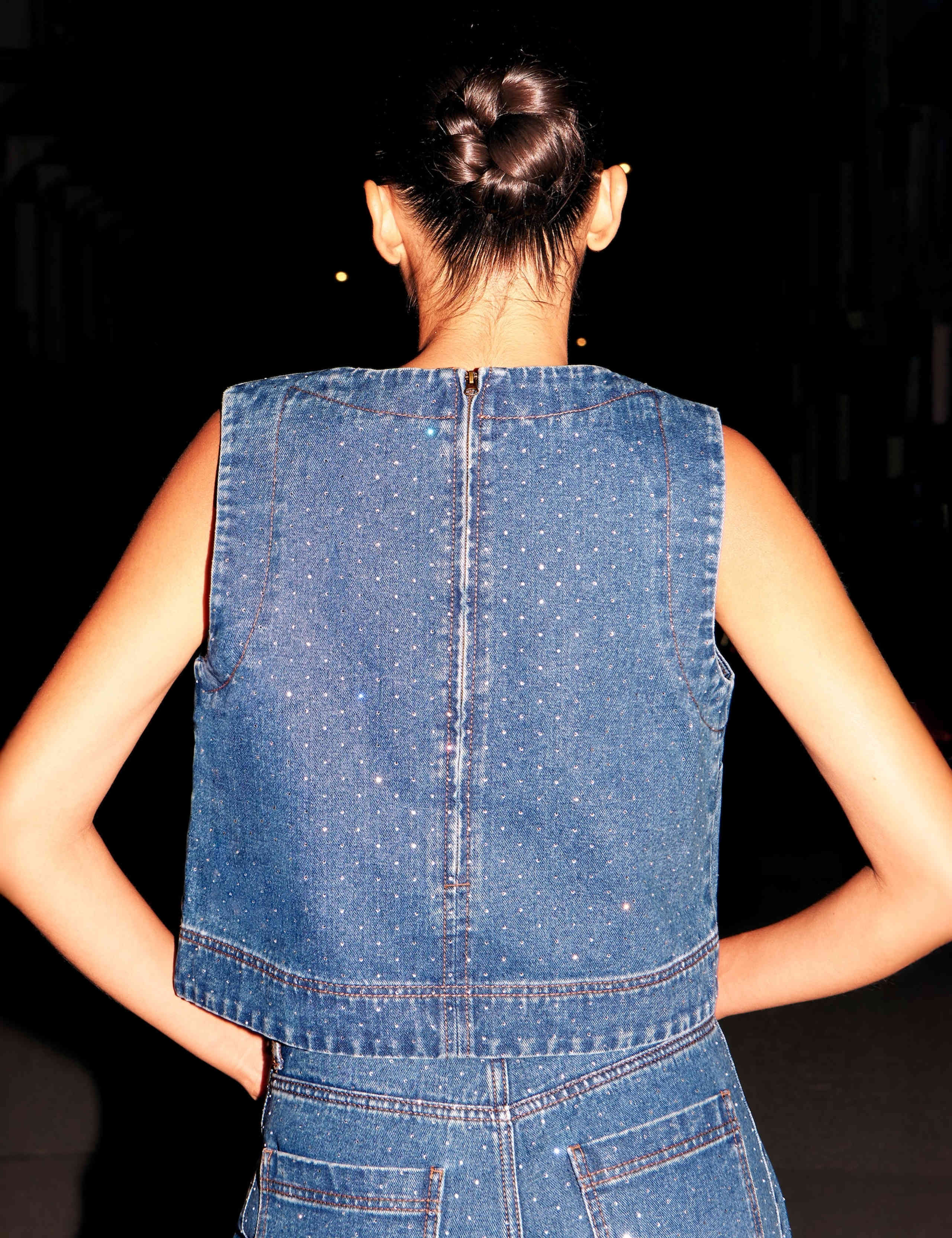Cotton Rich Embellished Zip Up Shell Top 4 of 4