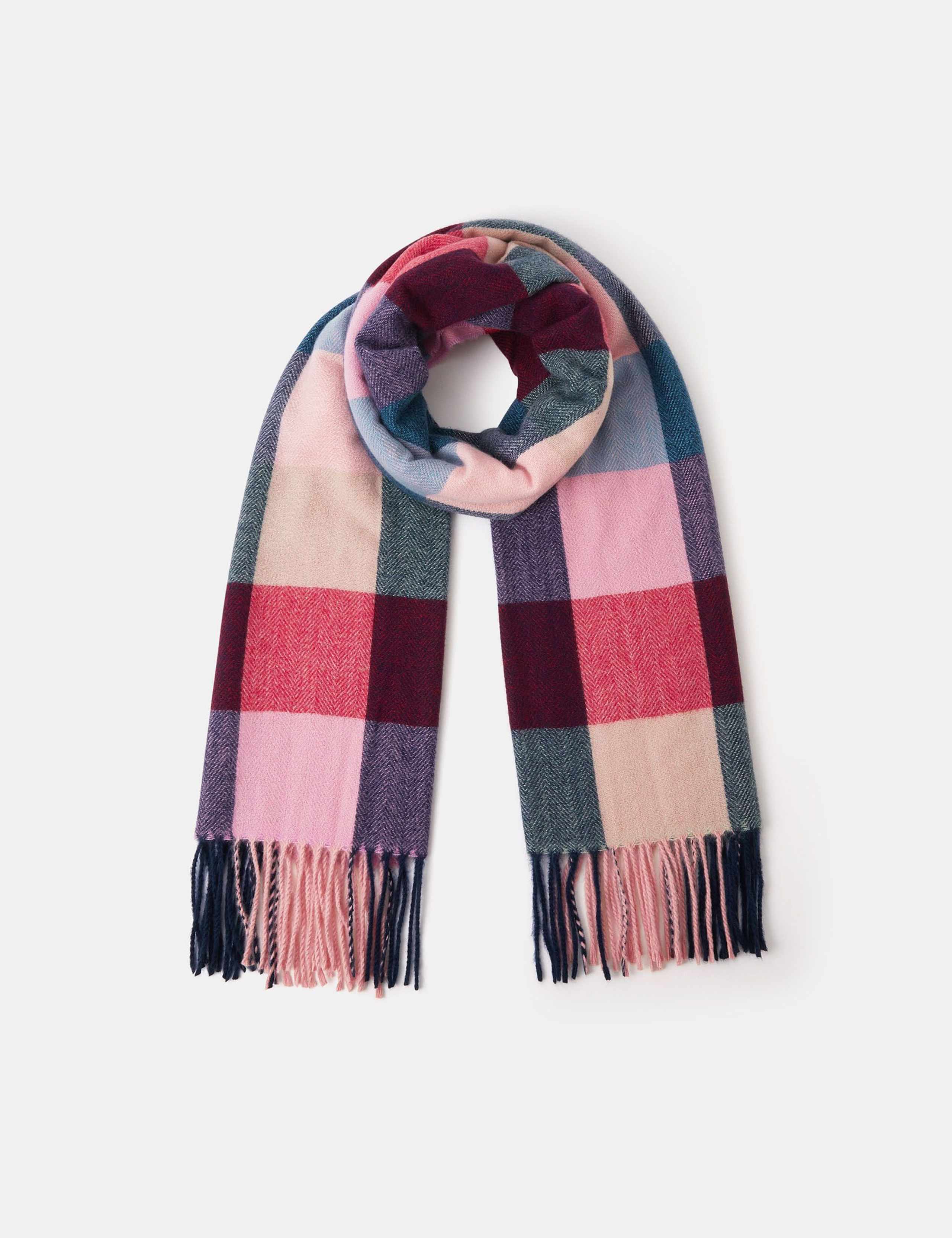 Woven Checked Fringed Blanket Scarf 1 of 2