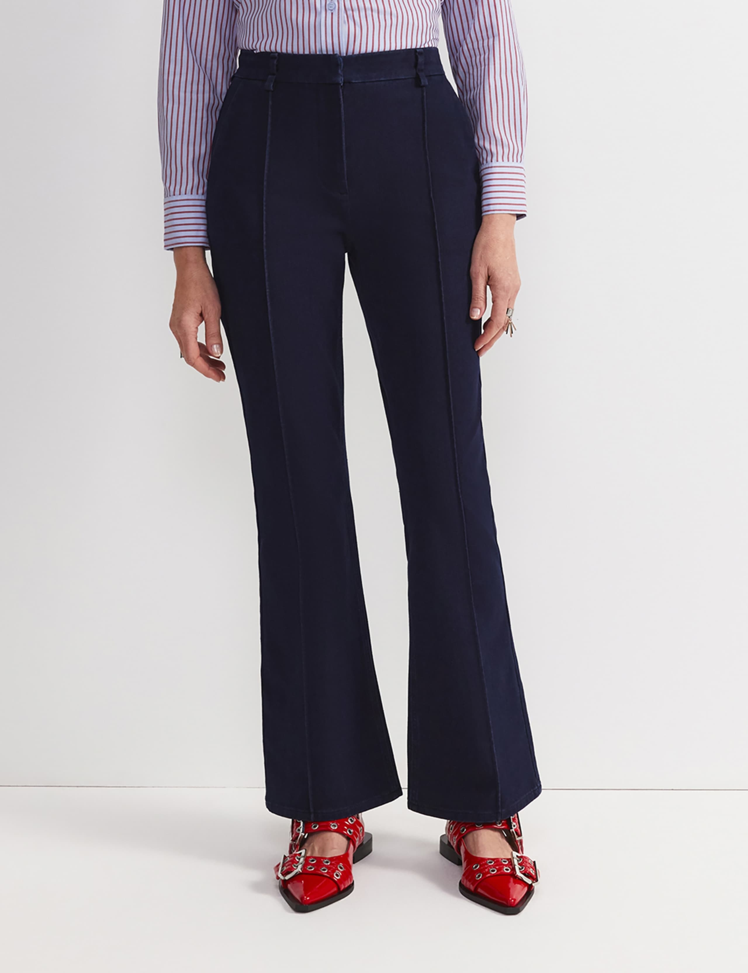Mid Rise Pintuck Flared Jeans 1 of 5
