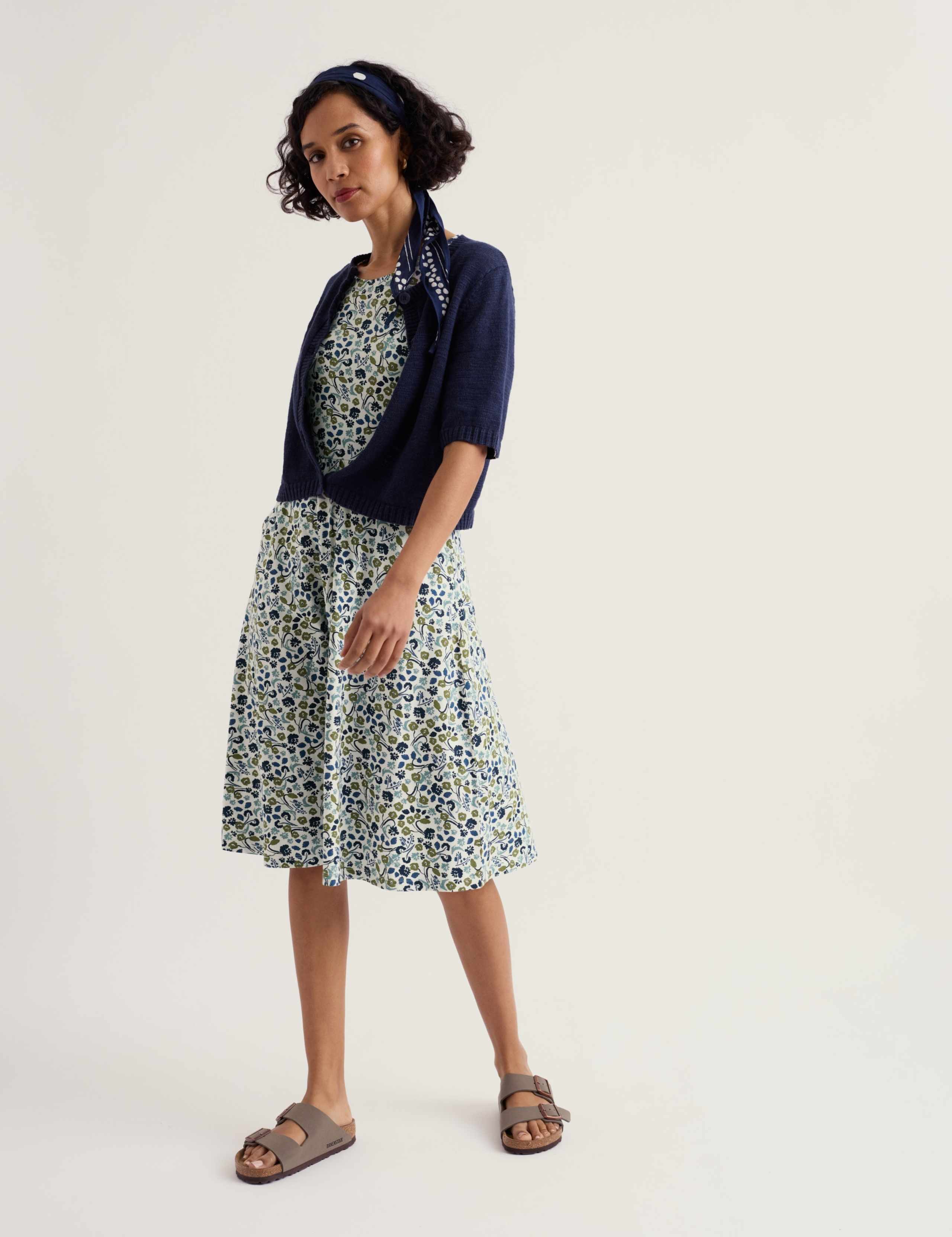 Cotton Rich Floral Knee Length Skater Dress QT 3 of 5