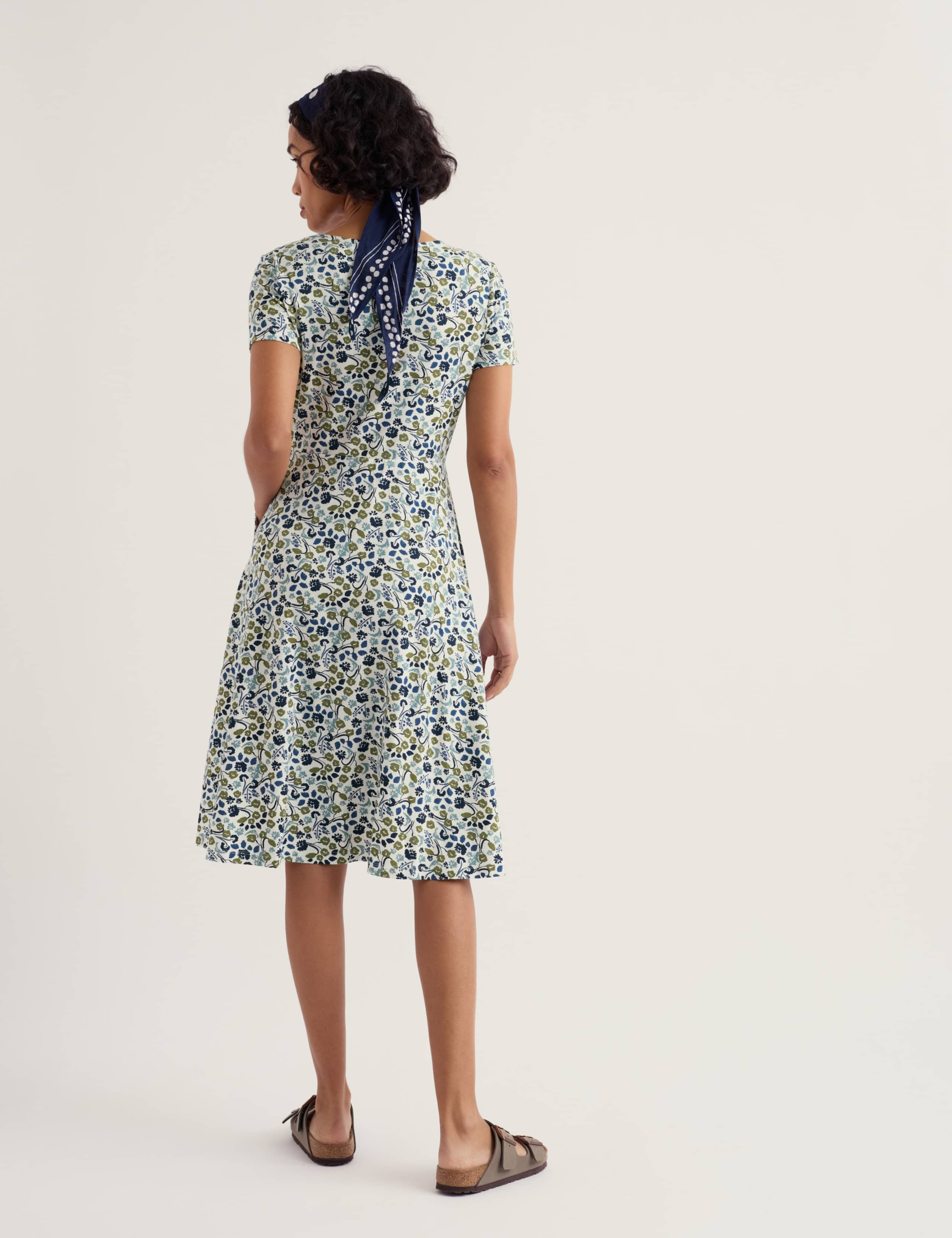 Cotton Rich Floral Knee Length Skater Dress QT 4 of 5