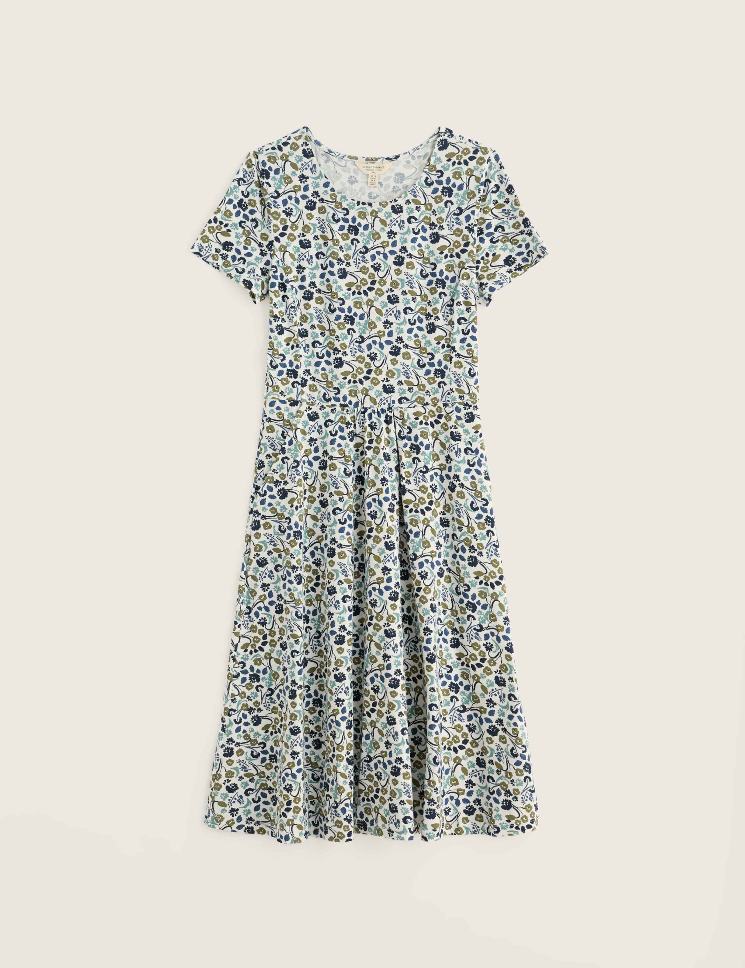 Cotton Rich Floral Knee Length Skater Dress QT 2 of 5