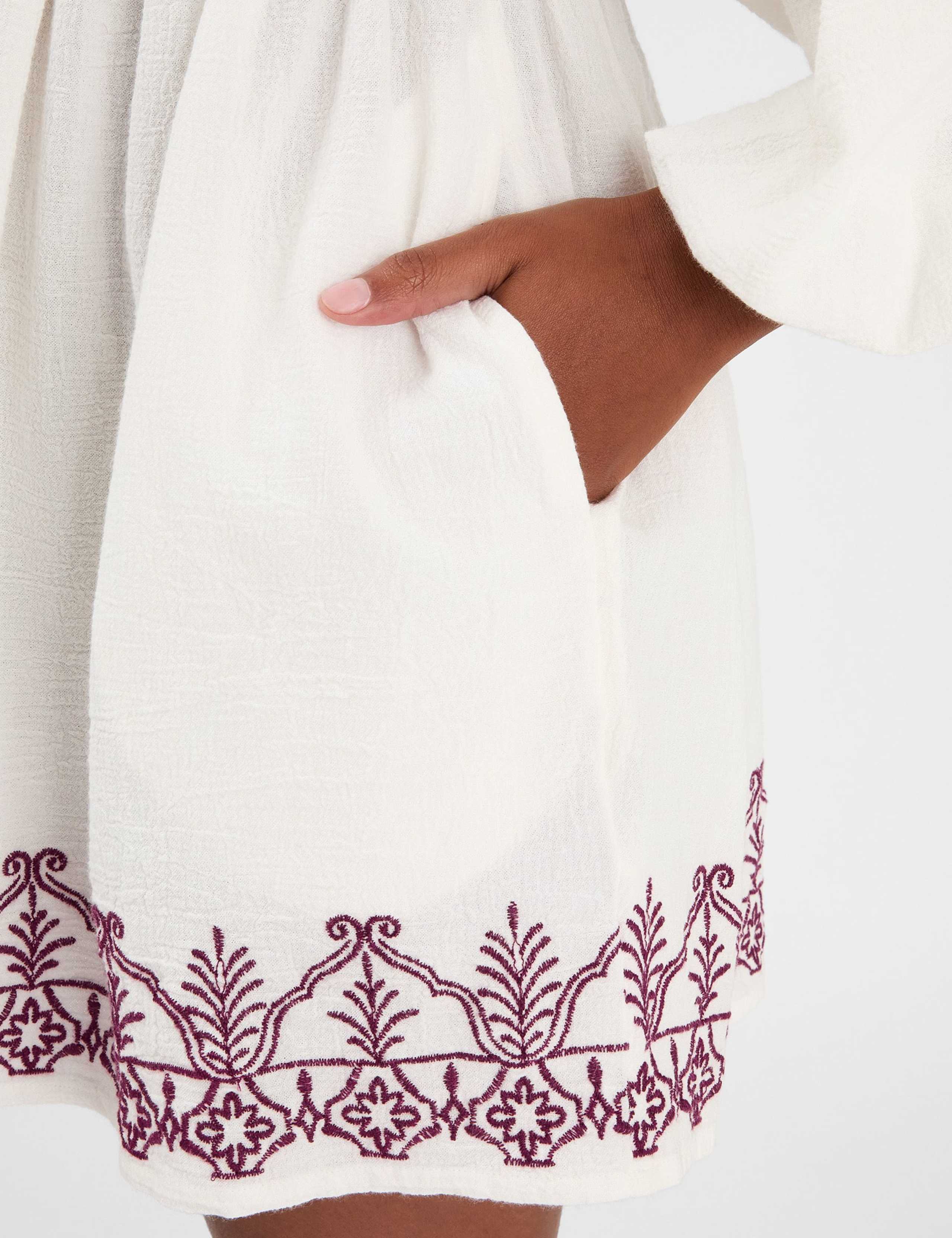 Pure Cotton Embroidered V-Neck Beach Dress 4 of 4
