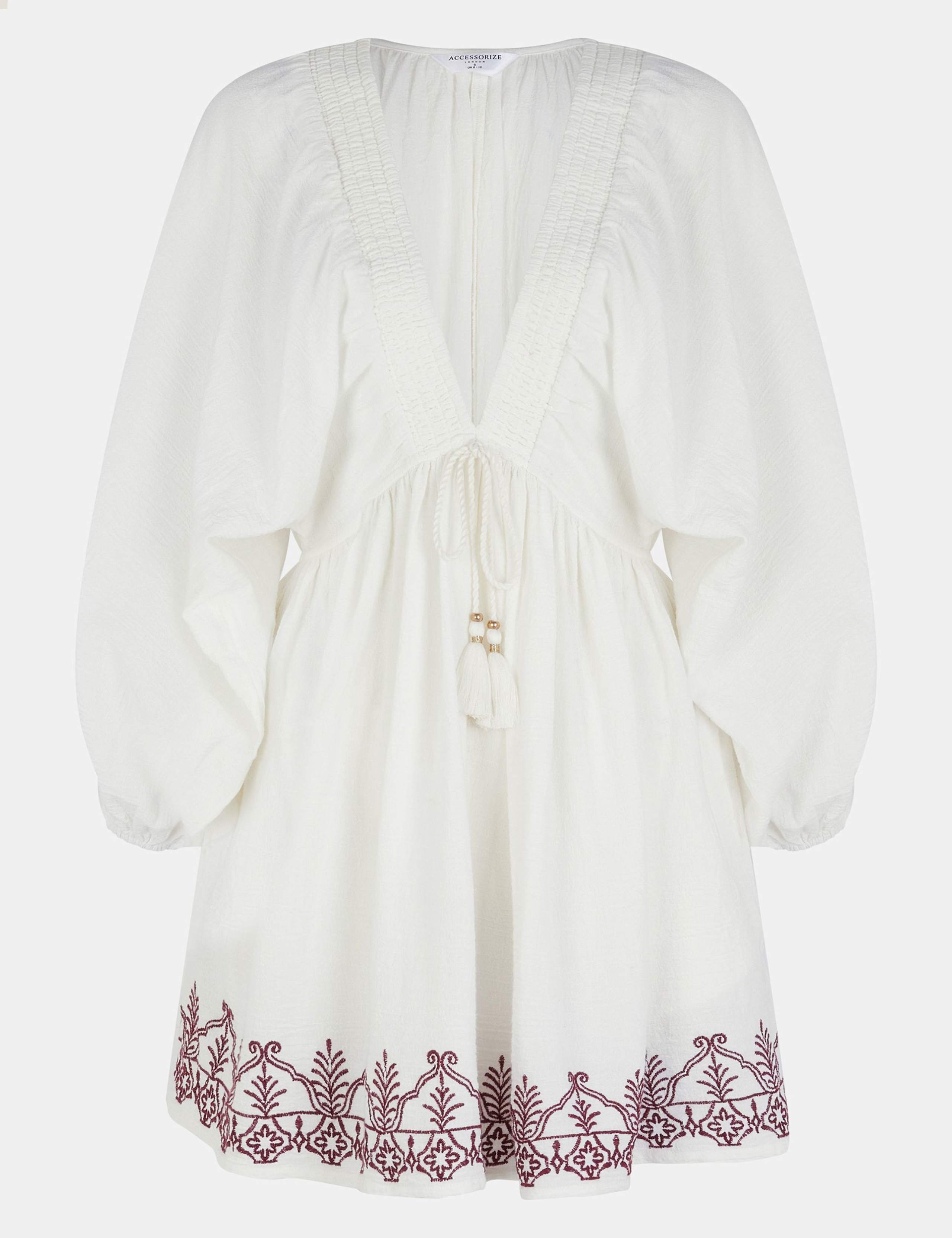 Pure Cotton Embroidered V-Neck Beach Dress 2 of 4