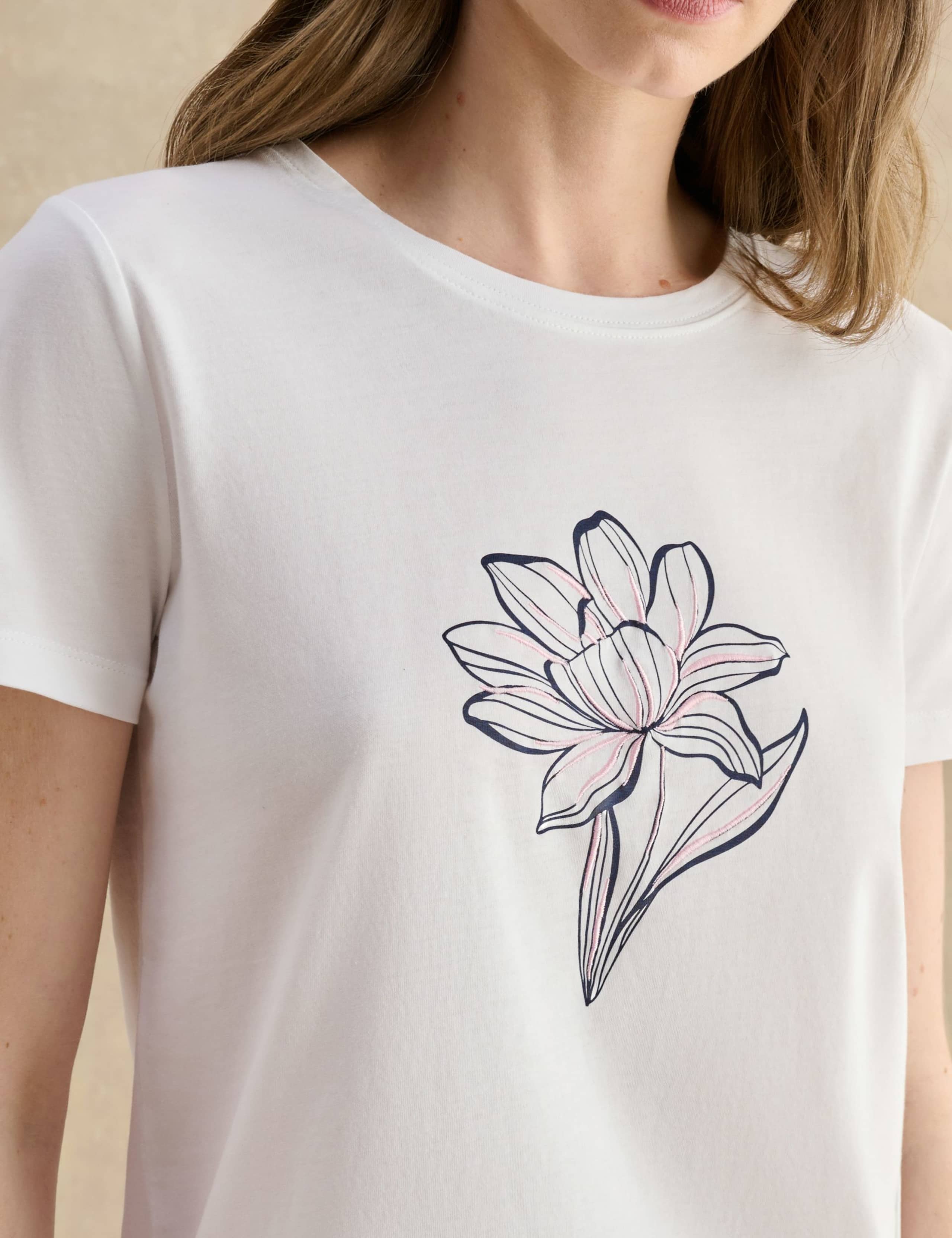 Pure Cotton Floral Relaxed T-Shirt 5 of 5