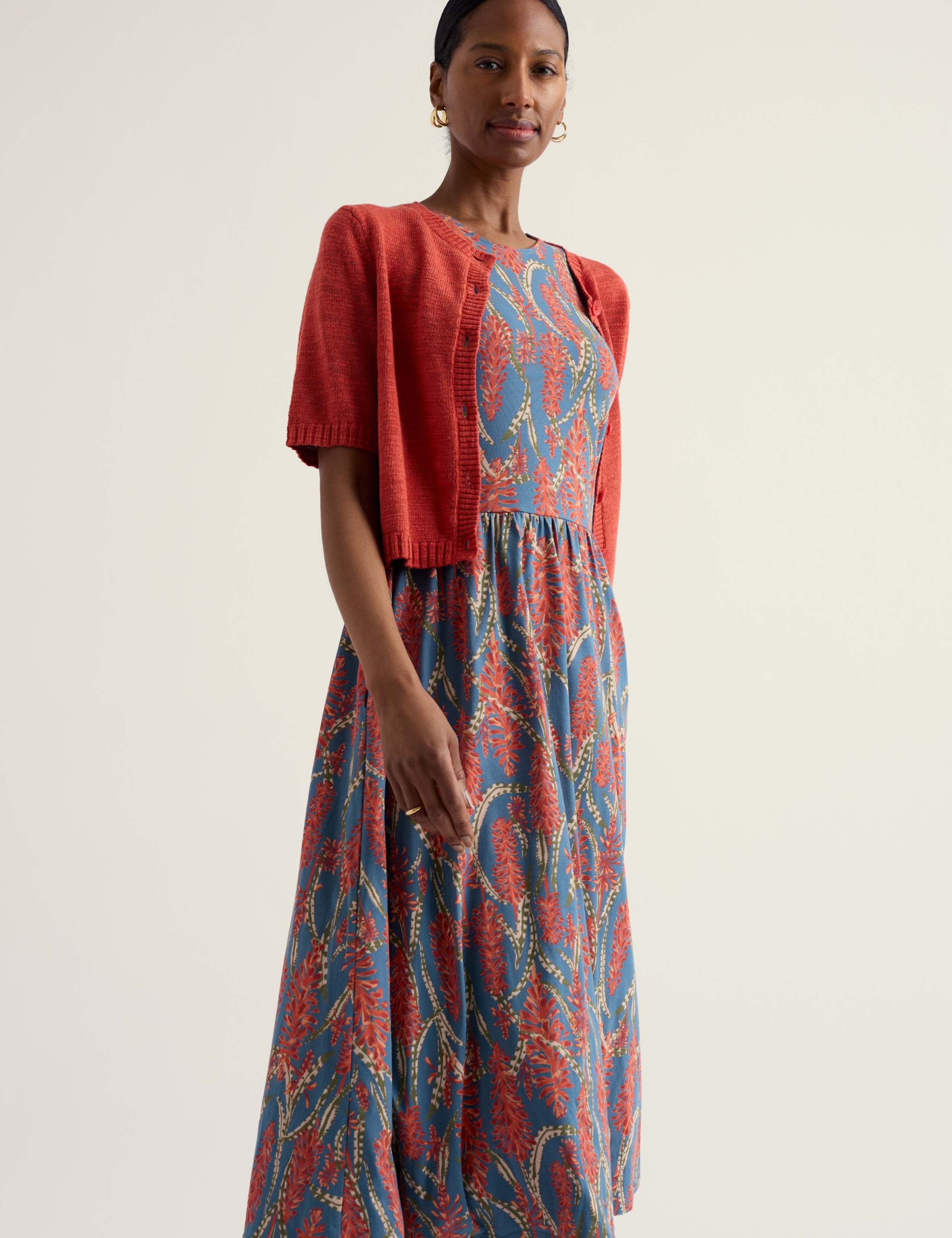 Jersey Floral Midi Waisted Dress 4 of 5