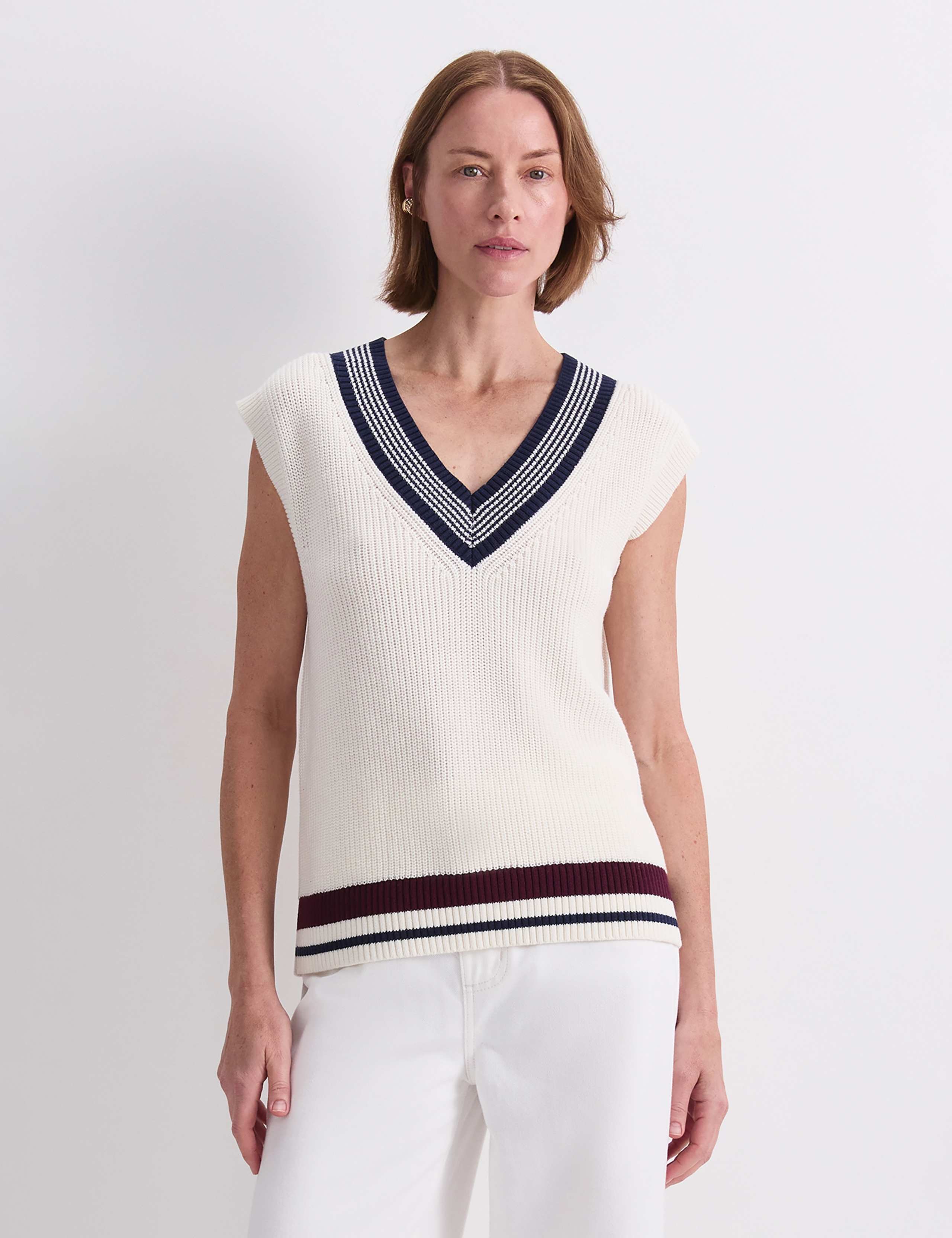 Pure Cotton Textured V-Neck Knitted Vest 1 of 7